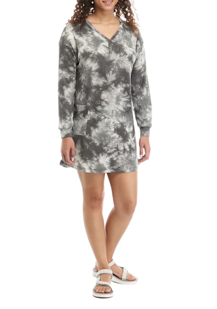 Long Sleeve Waffle Henley Dress 