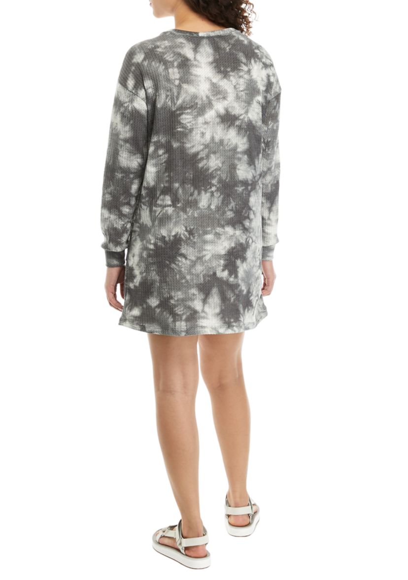 Long Sleeve Waffle Henley Dress 