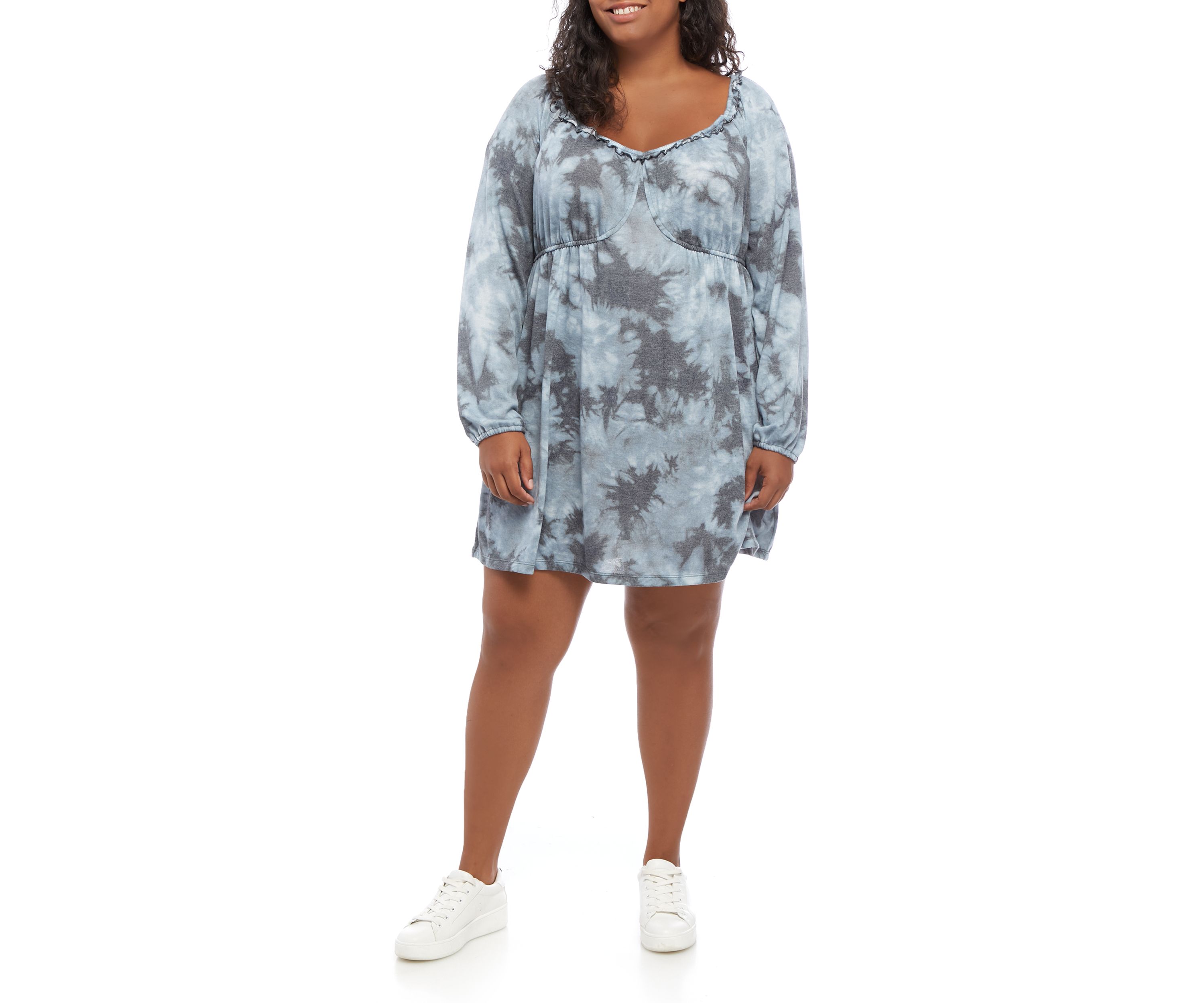 Plus Size Blouson Sleeve Babydoll Dress 
