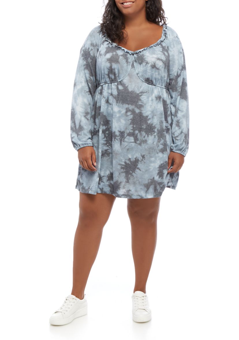 Plus Size Blouson Sleeve Babydoll Dress 
