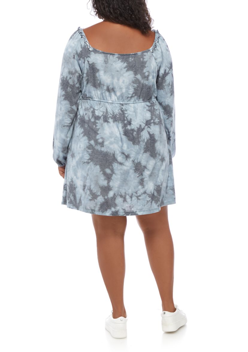 Plus Size Blouson Sleeve Babydoll Dress 