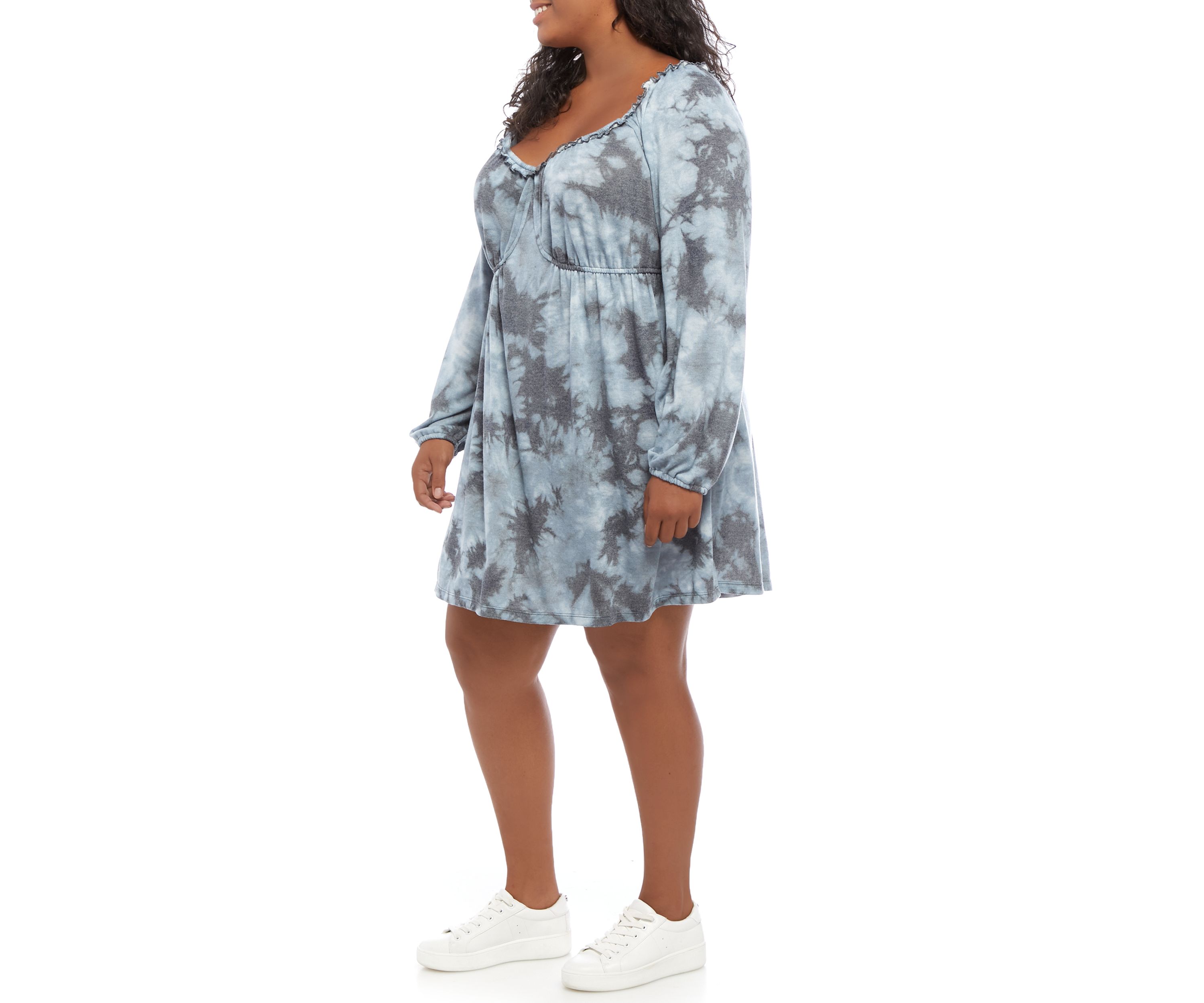 Plus Size Blouson Sleeve Babydoll Dress 