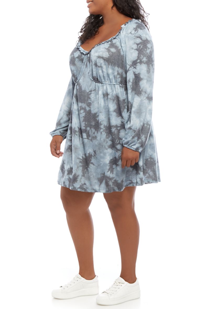Plus Size Blouson Sleeve Babydoll Dress 