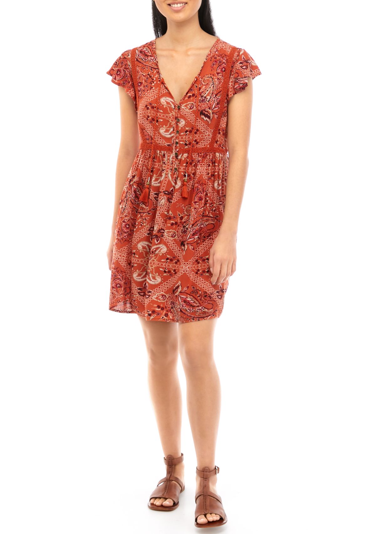 Printed Flutter Sleeve Dress