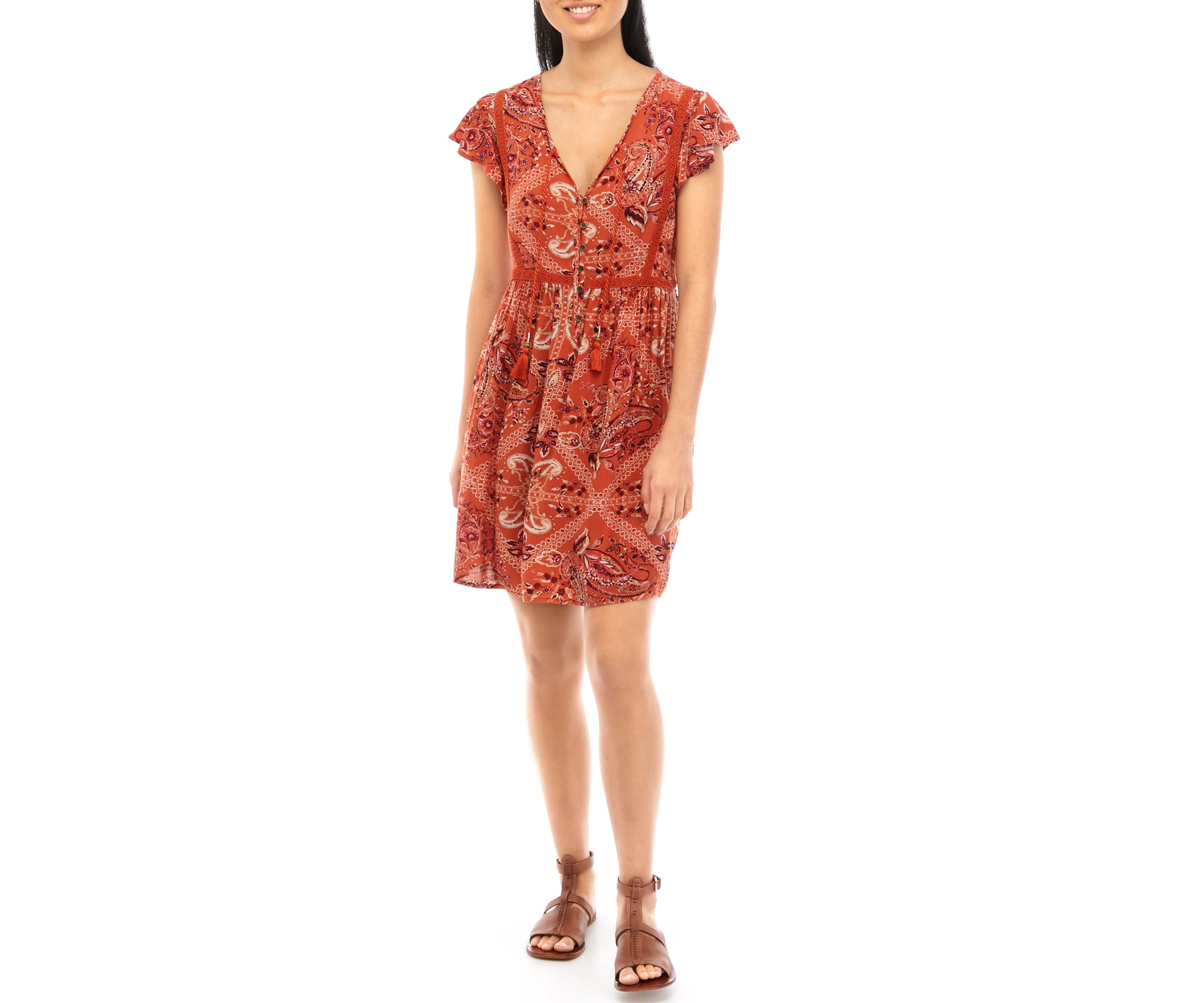 Printed Flutter Sleeve Dress
