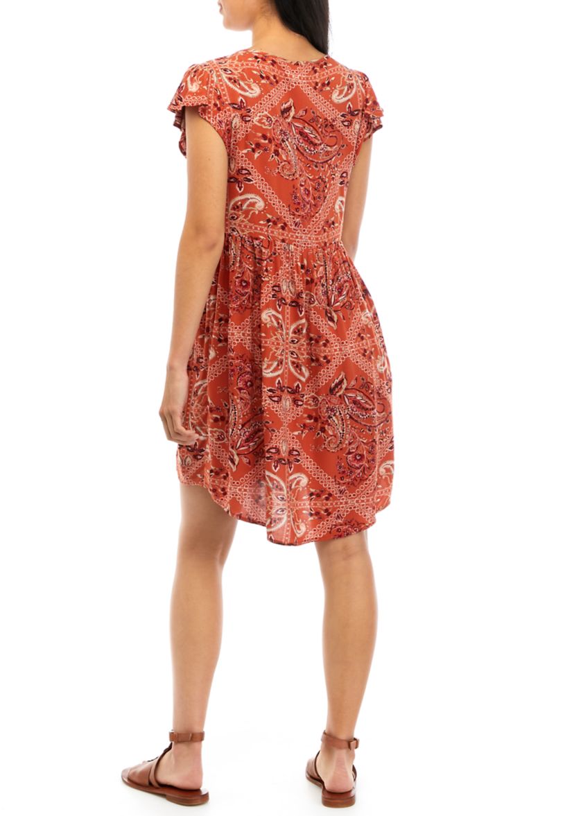 Printed Flutter Sleeve Dress