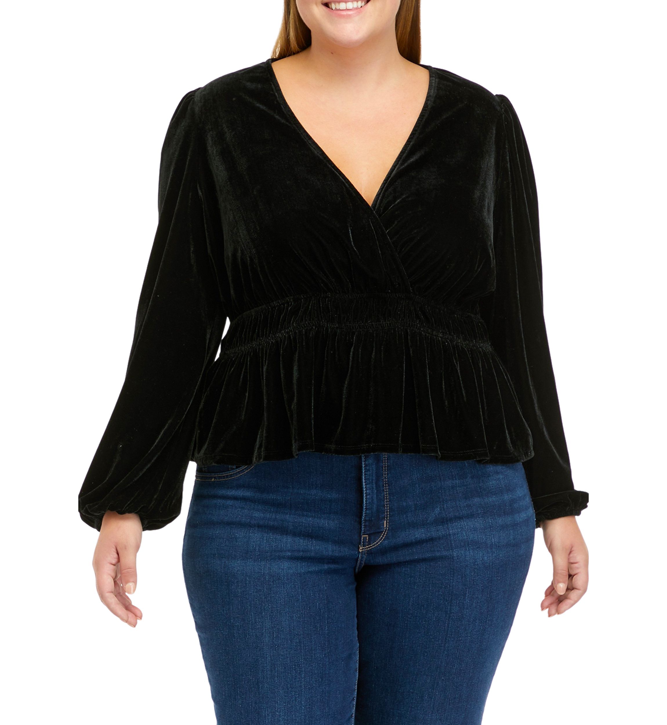 Plus Size Long Sleeve Velvet Surplice Knit Top