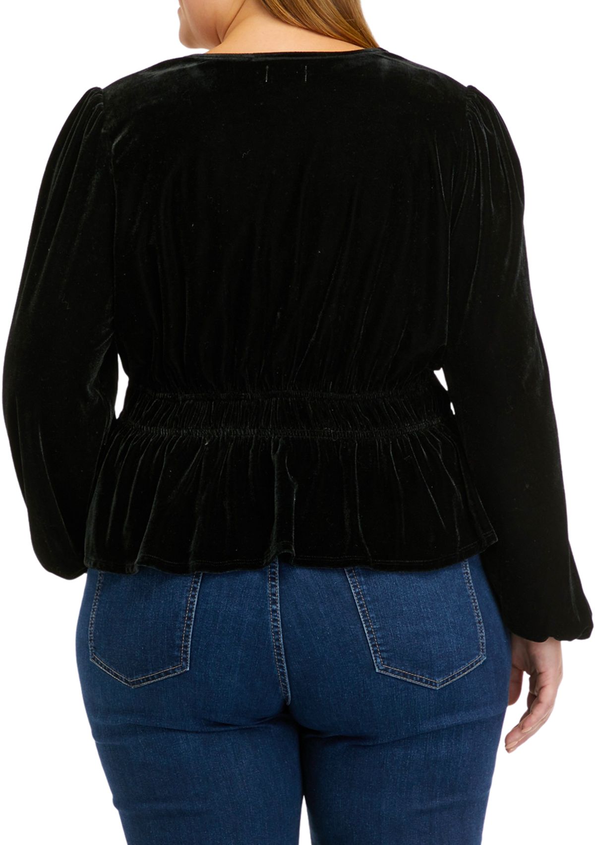 Plus Size Long Sleeve Velvet Surplice Knit Top