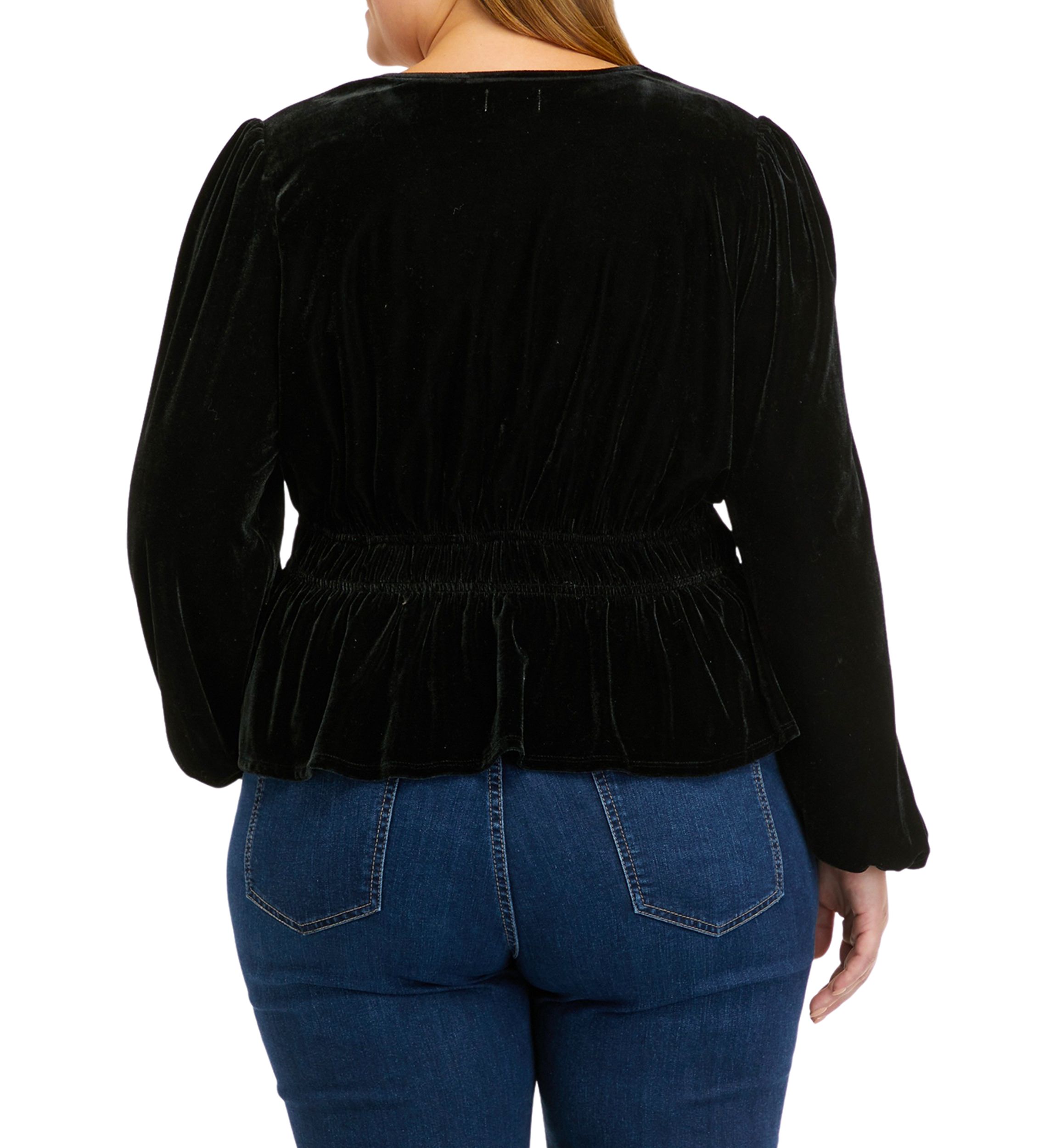 Plus Size Long Sleeve Velvet Surplice Knit Top
