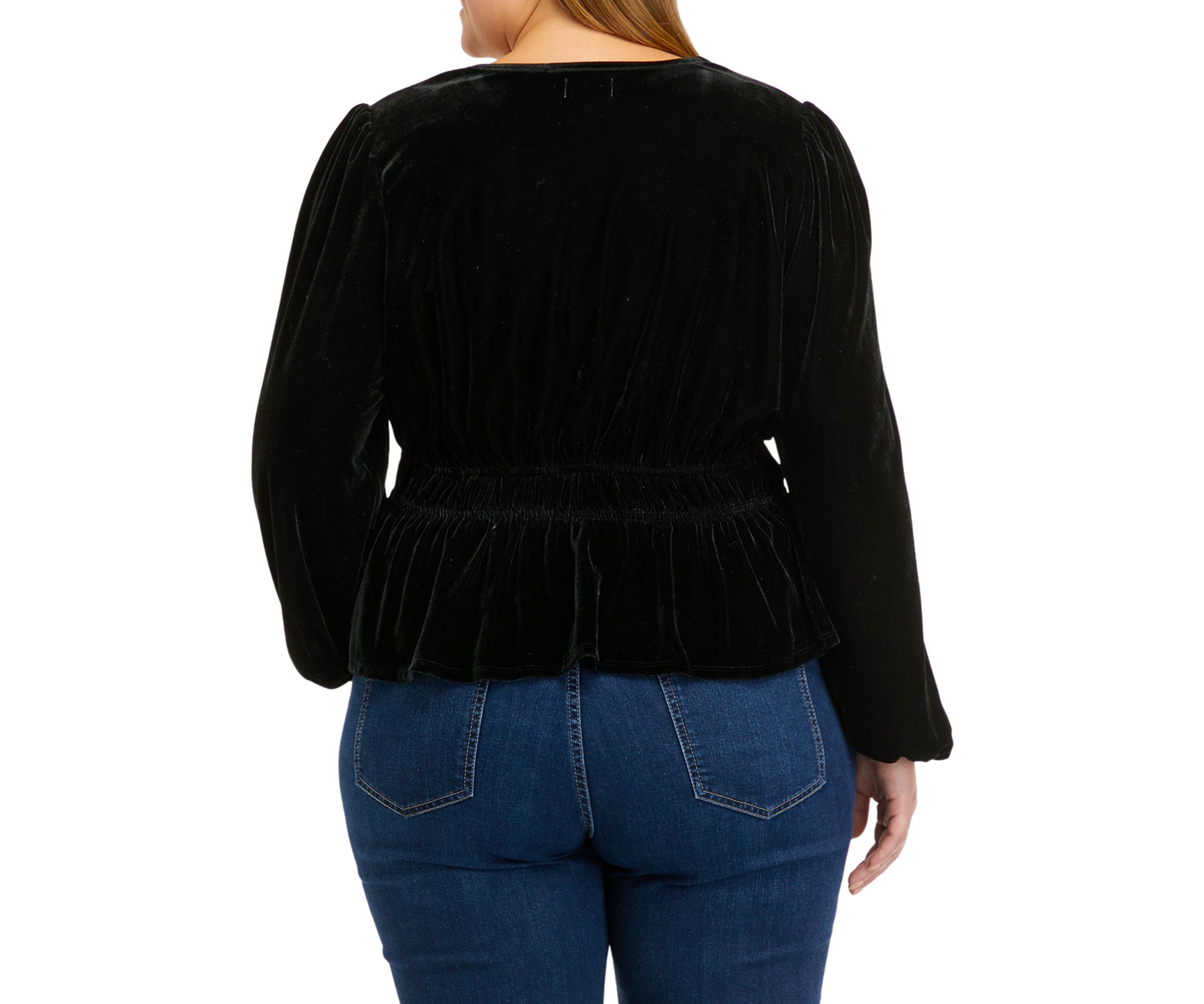 Plus Size Long Sleeve Velvet Surplice Knit Top