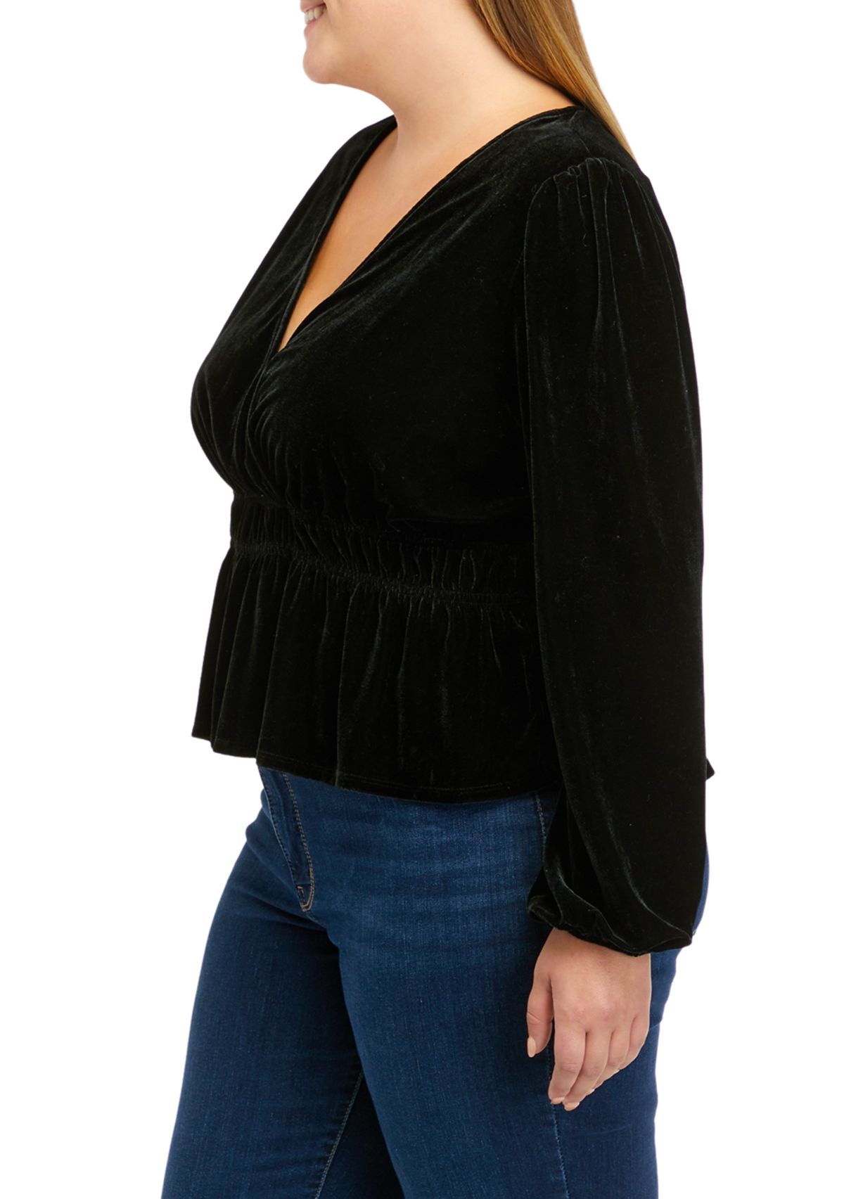 Plus Size Long Sleeve Velvet Surplice Knit Top
