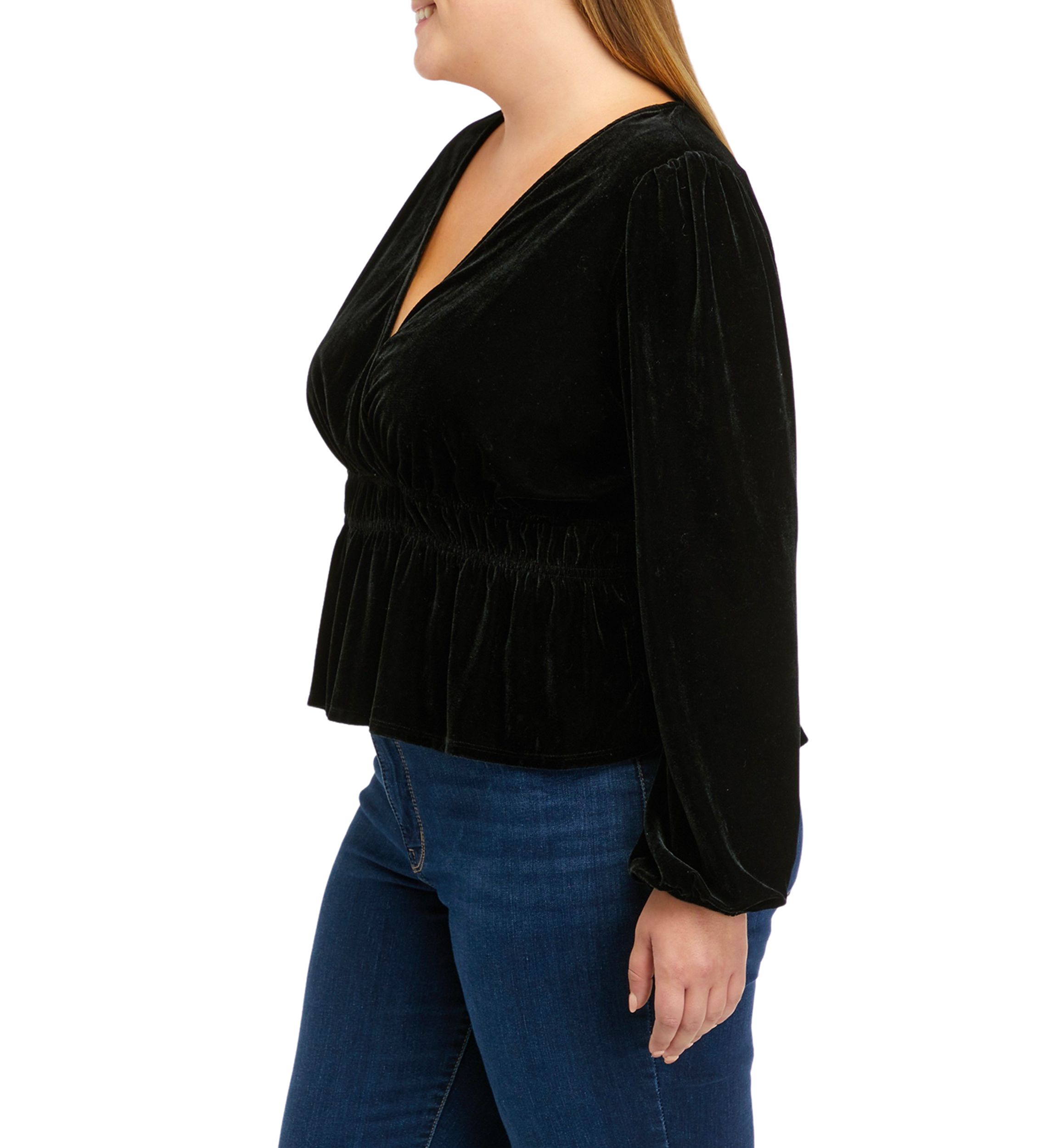 Plus Size Long Sleeve Velvet Surplice Knit Top