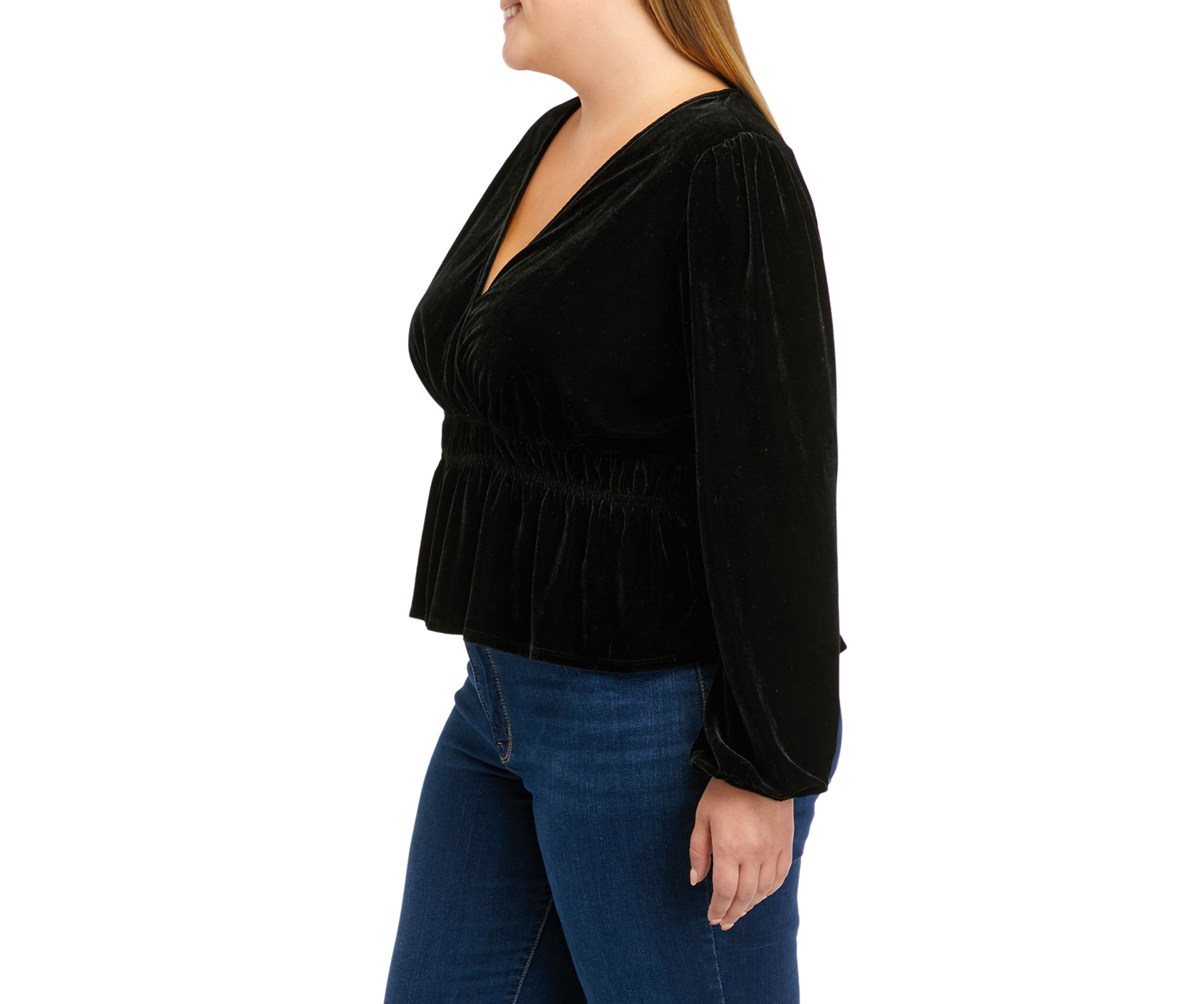 Plus Size Long Sleeve Velvet Surplice Knit Top