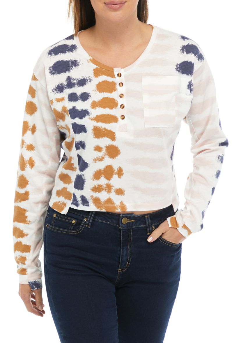 Long Sleeve Tie Dye Henley Shirt 
