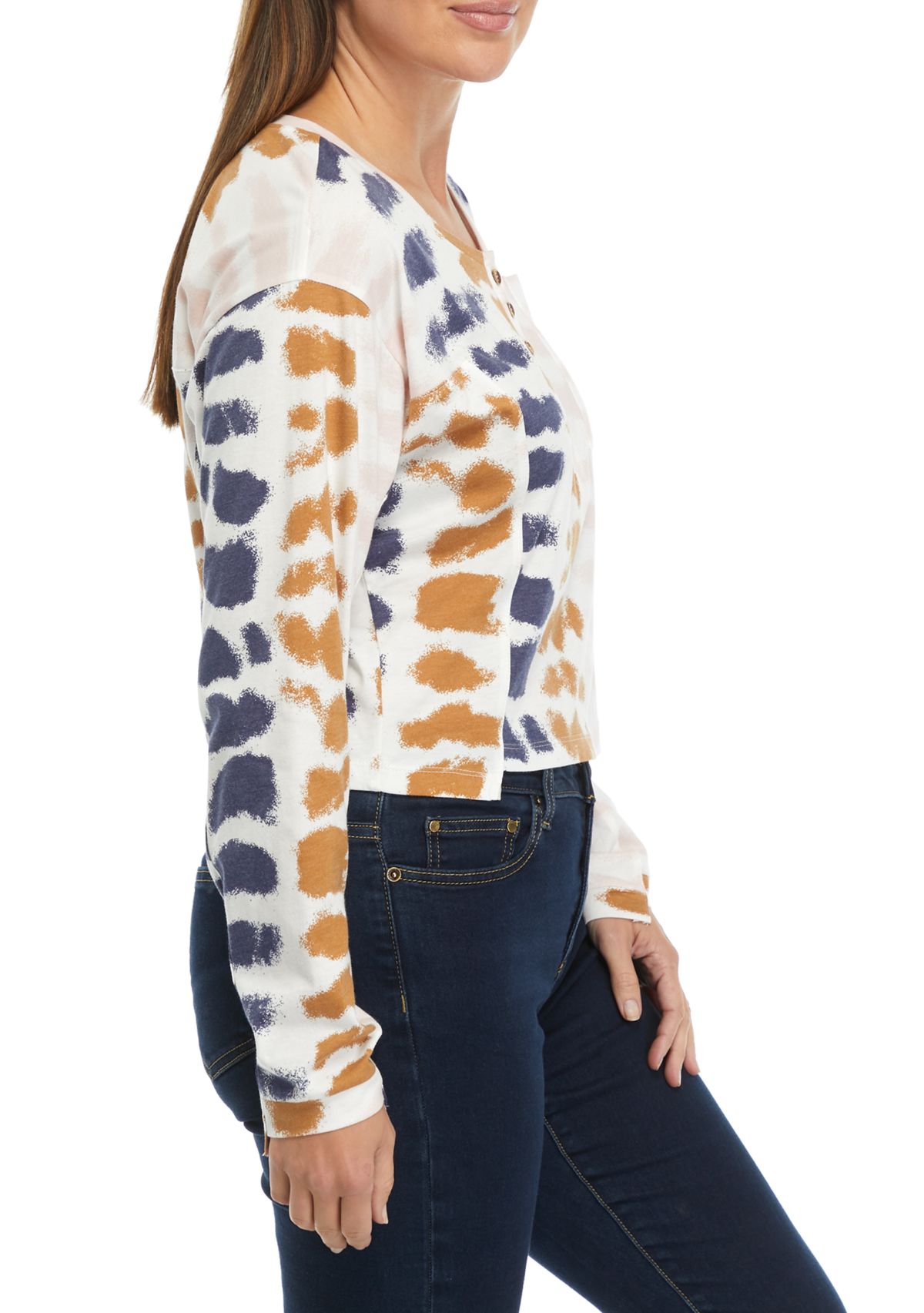 Long Sleeve Tie Dye Henley Shirt 