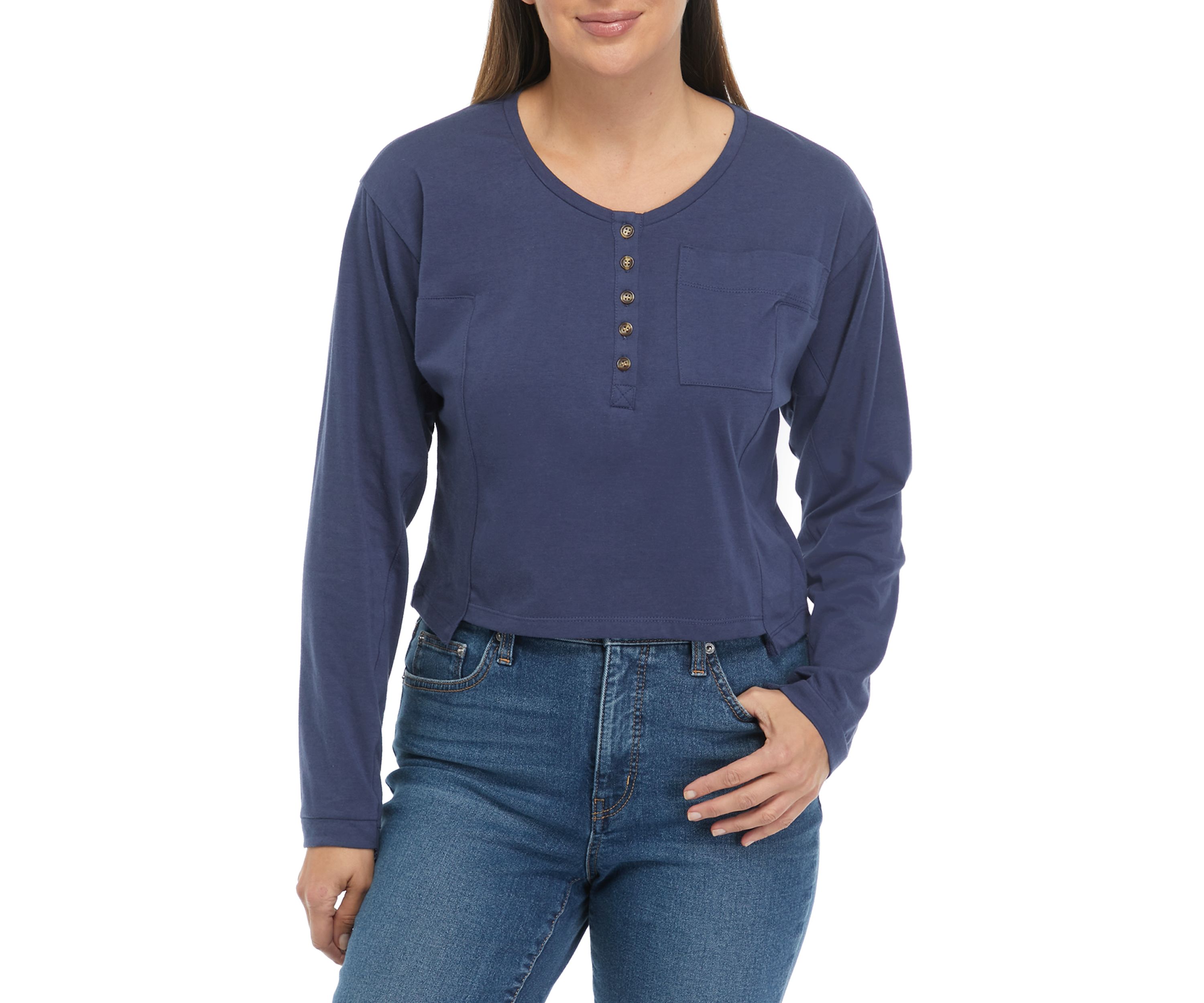 Long Sleeve Seamed Henley Shirt 