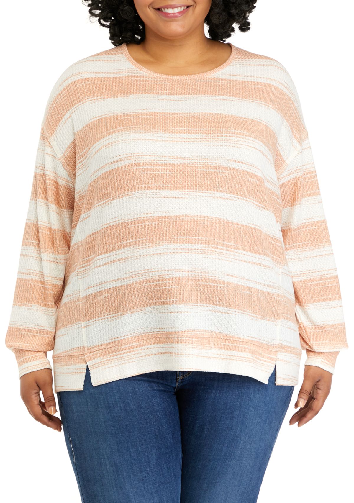 Plus Size Long Sleeve Waffle Knit Top