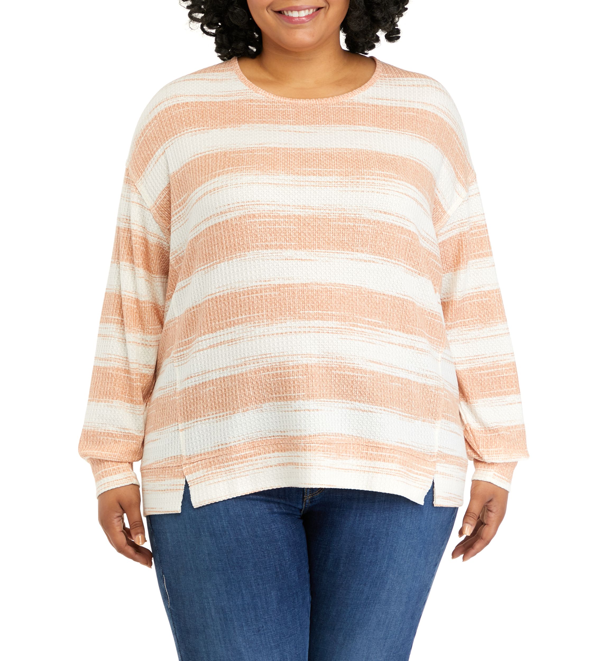 Plus Size Long Sleeve Waffle Knit Top