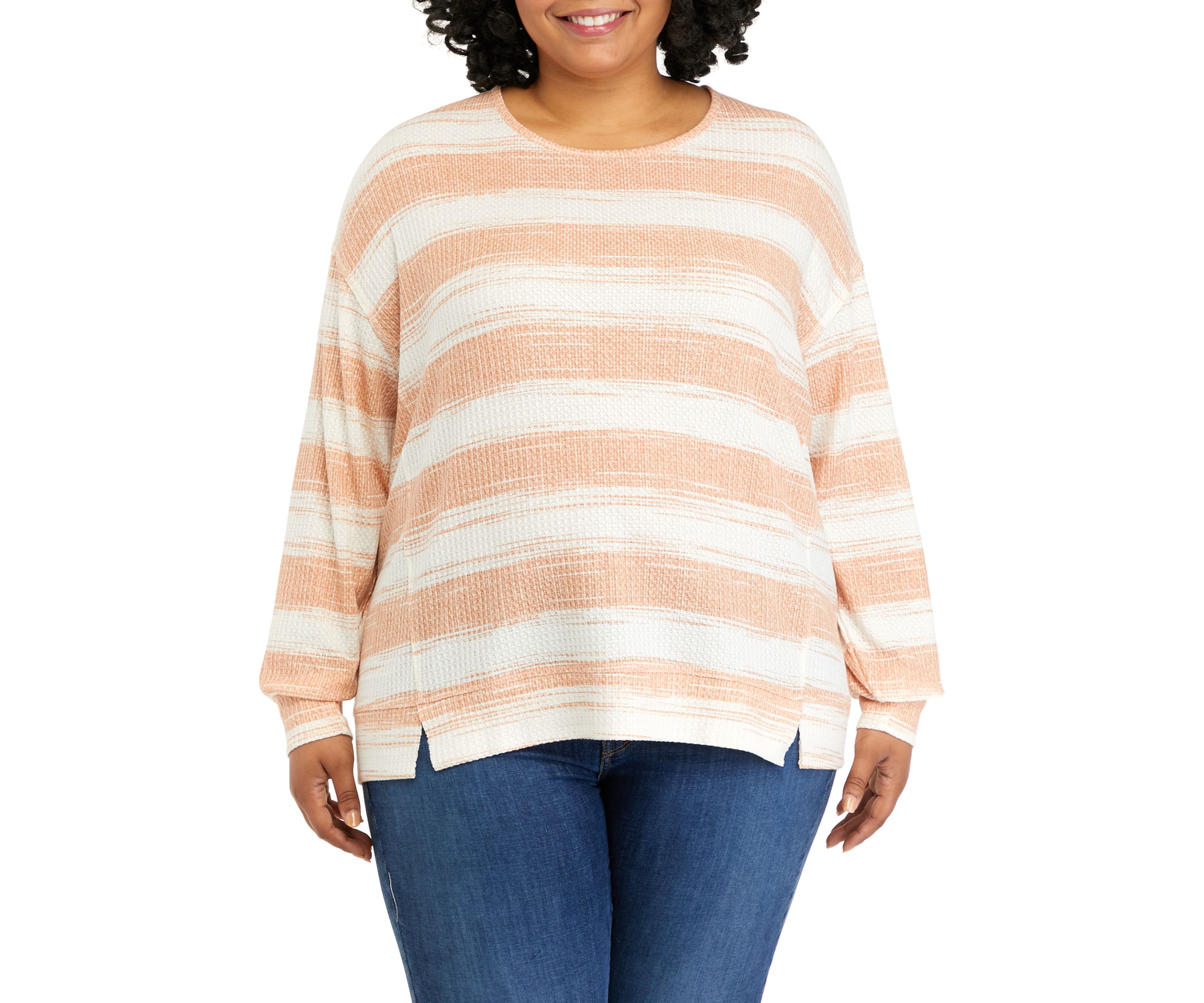 Plus Size Long Sleeve Waffle Knit Top