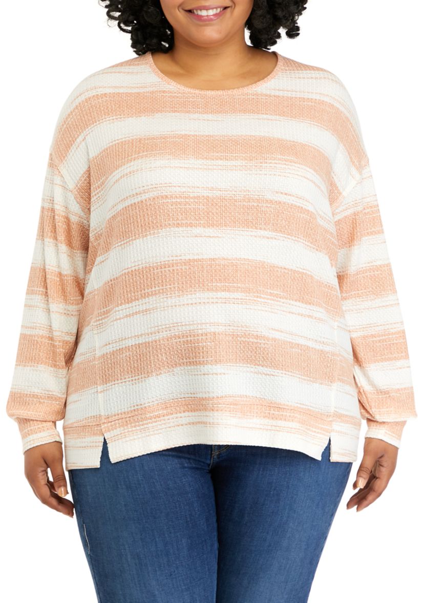 Plus Size Long Sleeve Waffle Knit Top