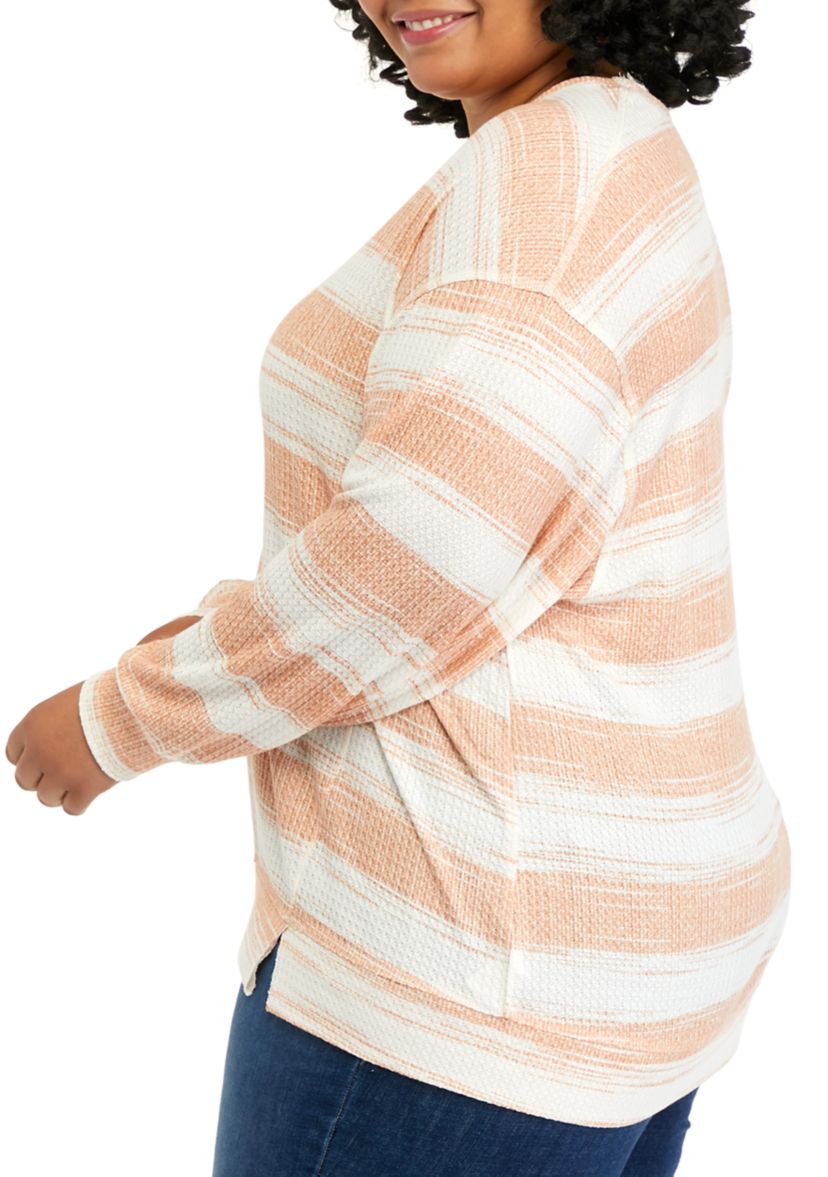Plus Size Long Sleeve Waffle Knit Top