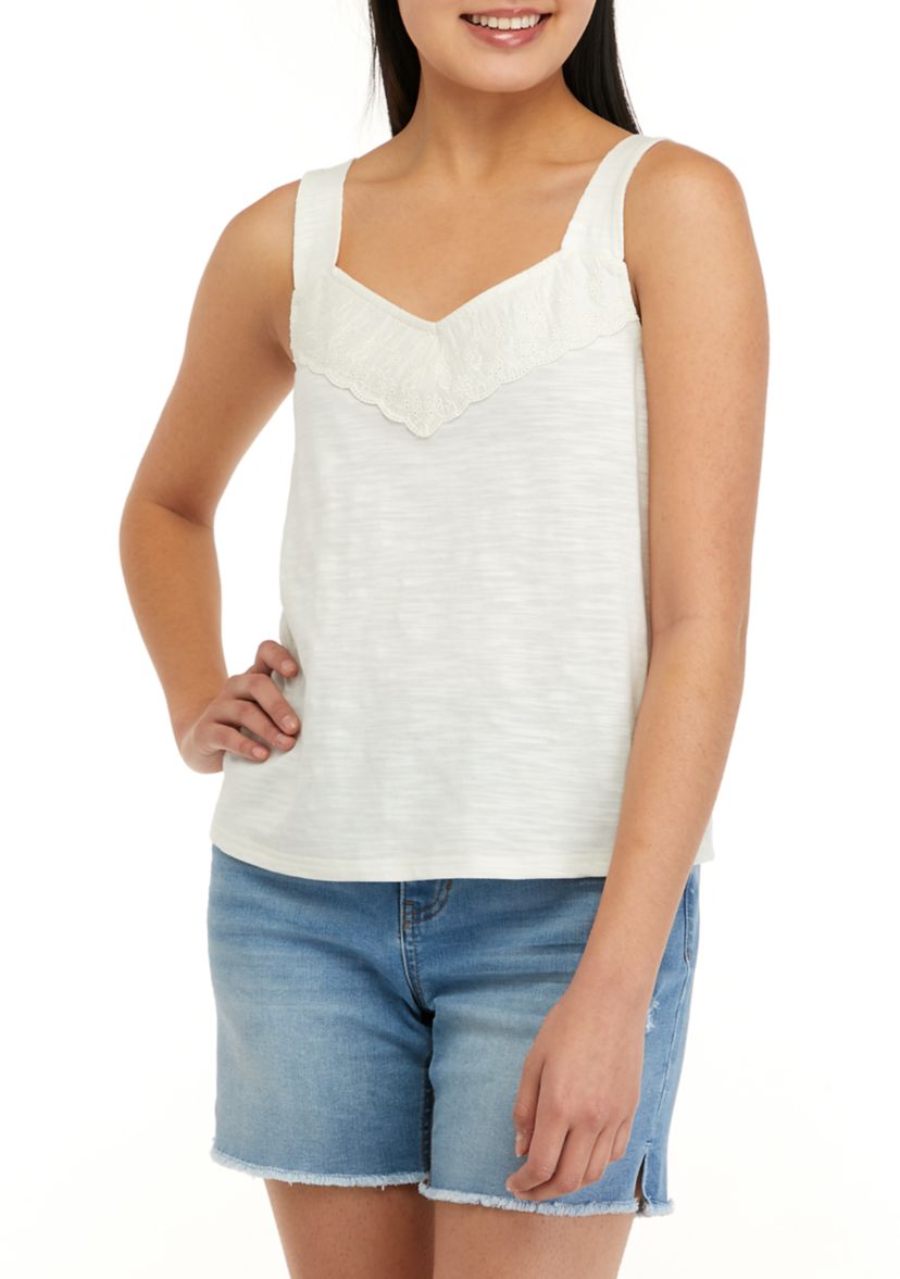 Sleeveless Knit Tank Top with Trim