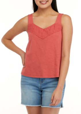 Waffle Notch Neck Top Big Girls 7-16 - Red