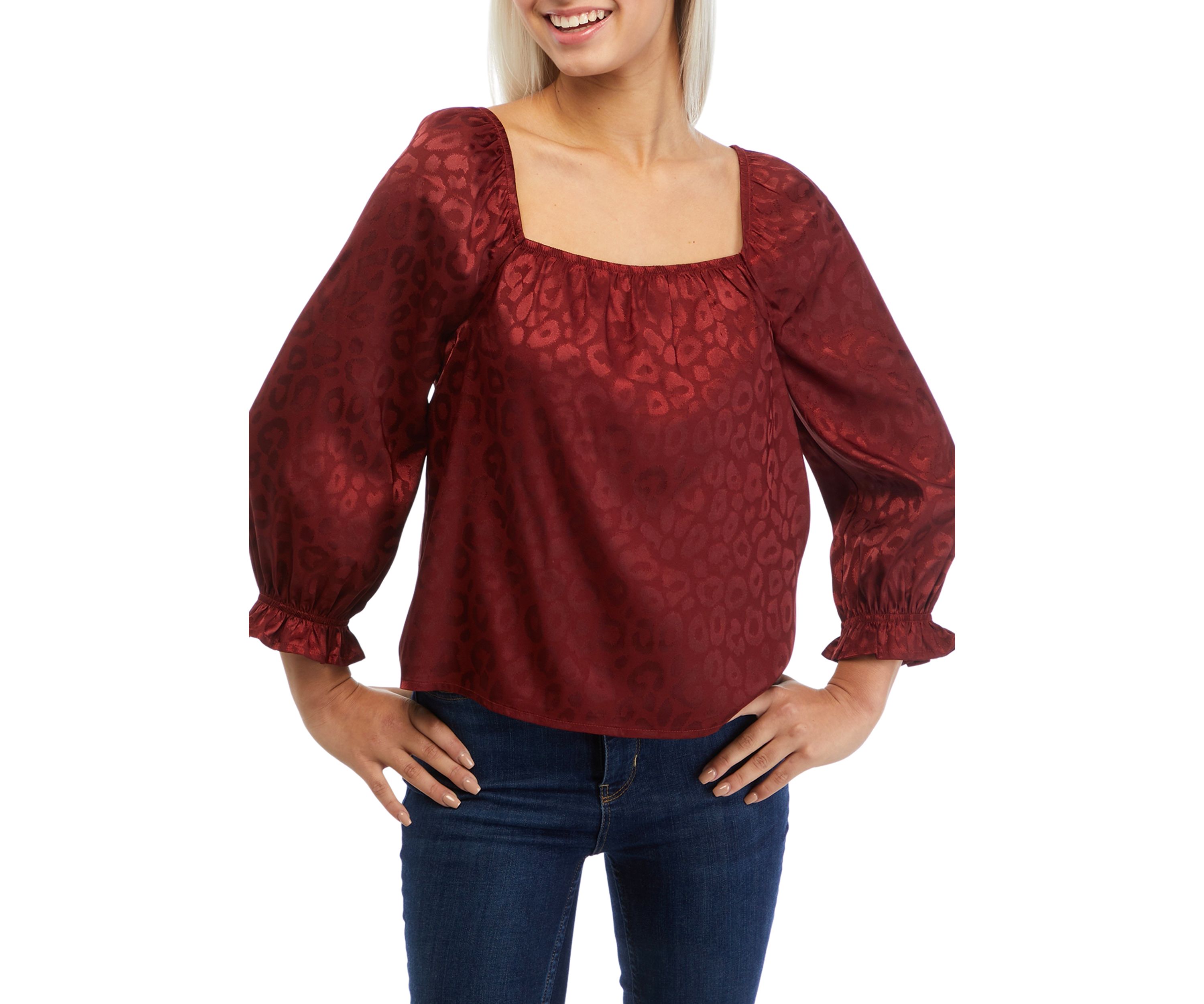 3/4 Sleeve Square Neck Satin Woven Top