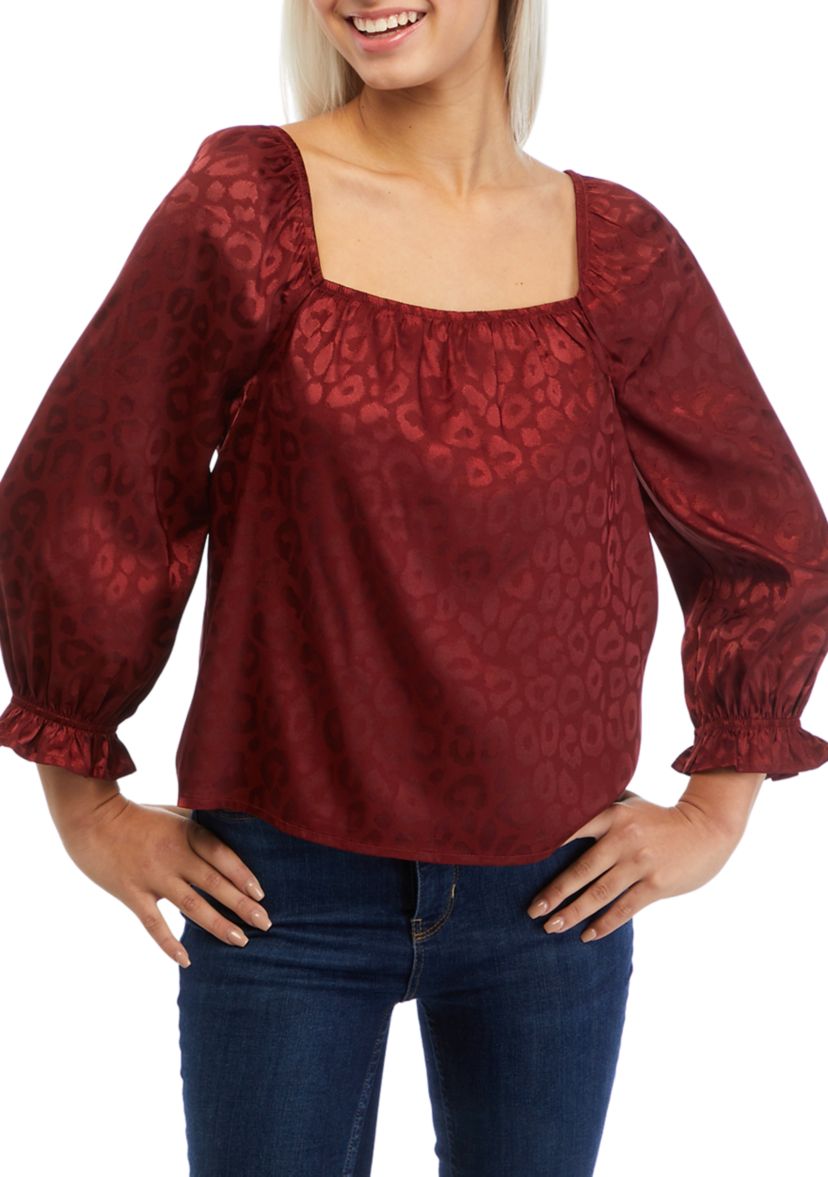 3/4 Sleeve Square Neck Satin Woven Top