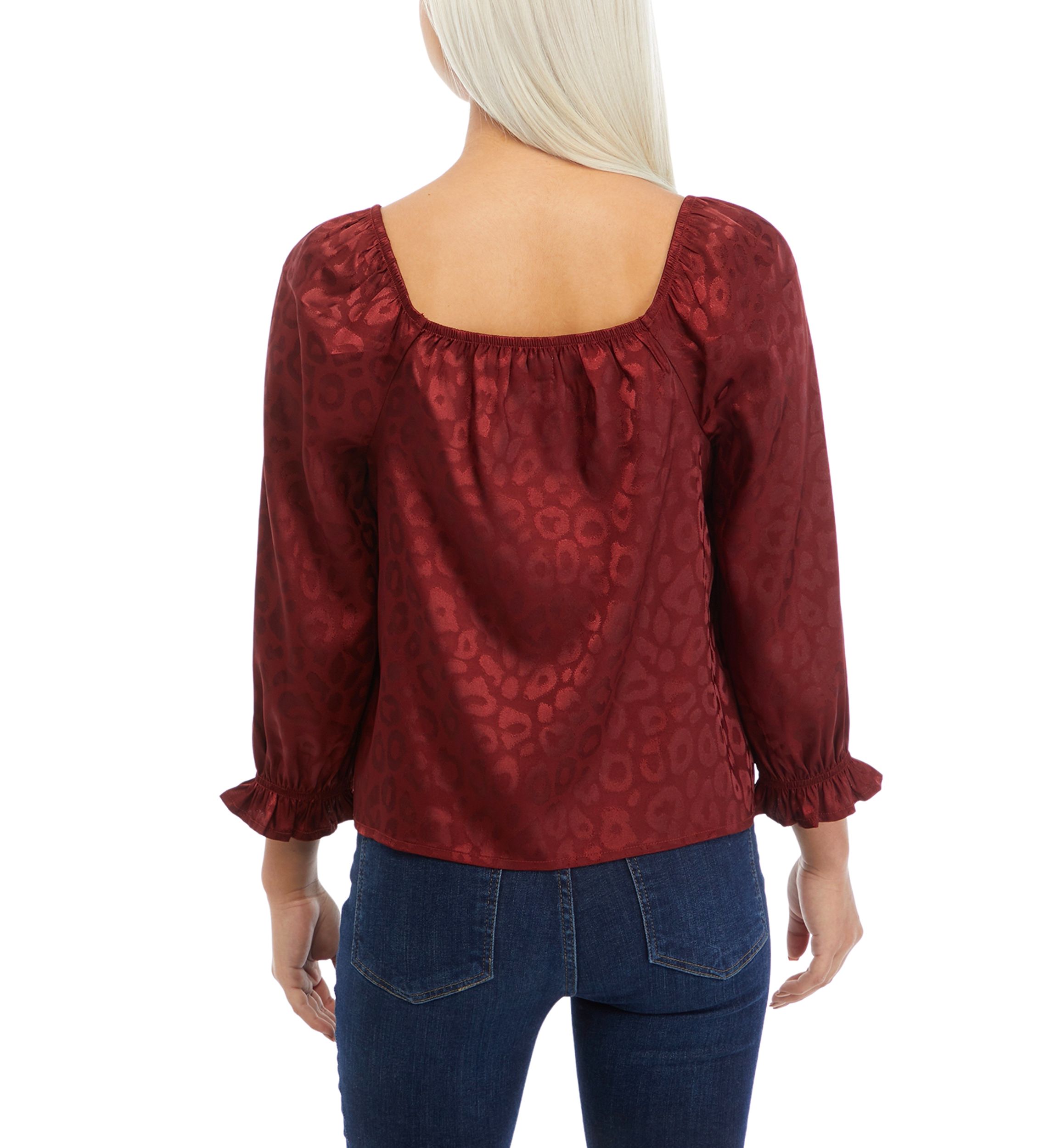3/4 Sleeve Square Neck Satin Woven Top