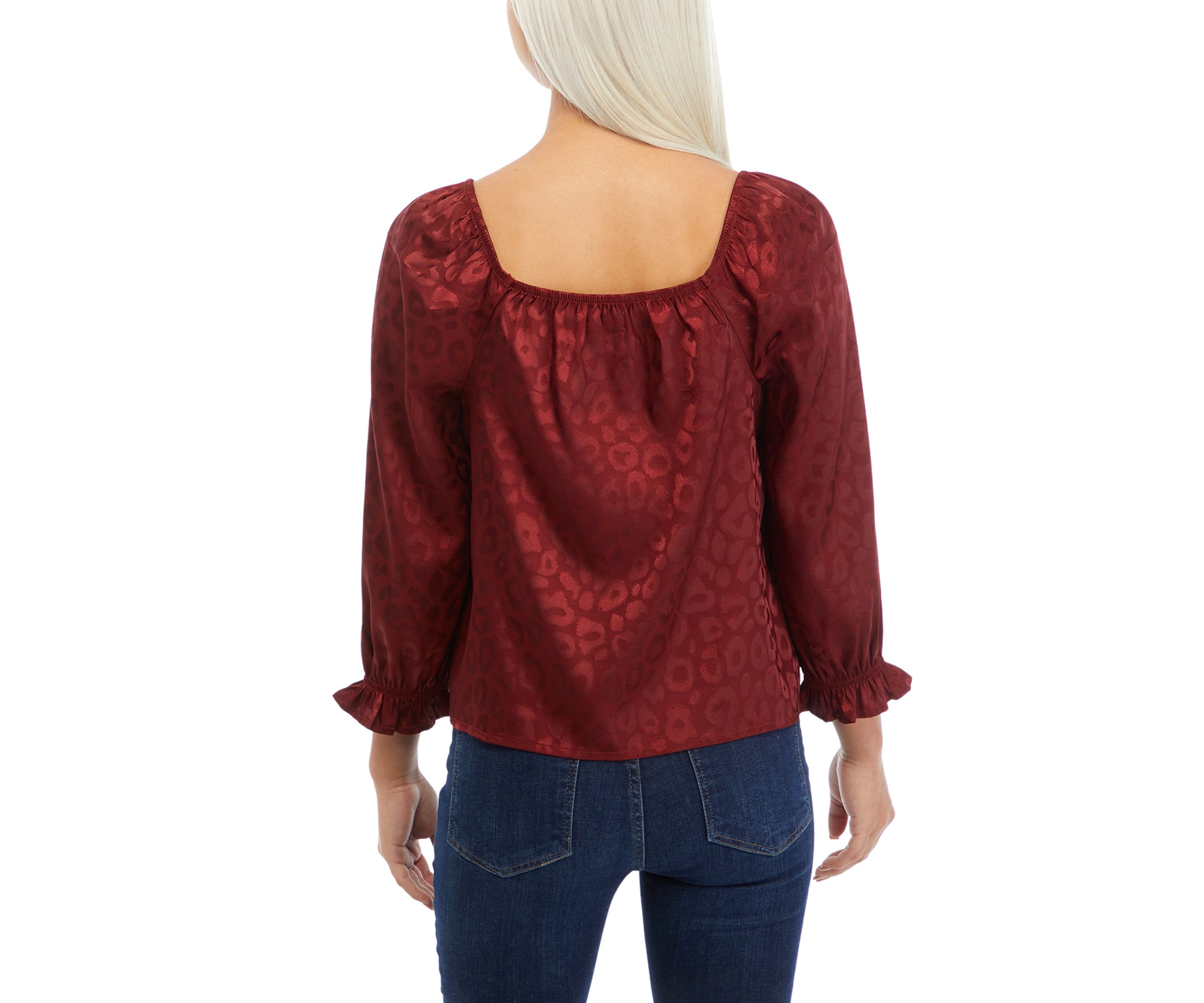 3/4 Sleeve Square Neck Satin Woven Top