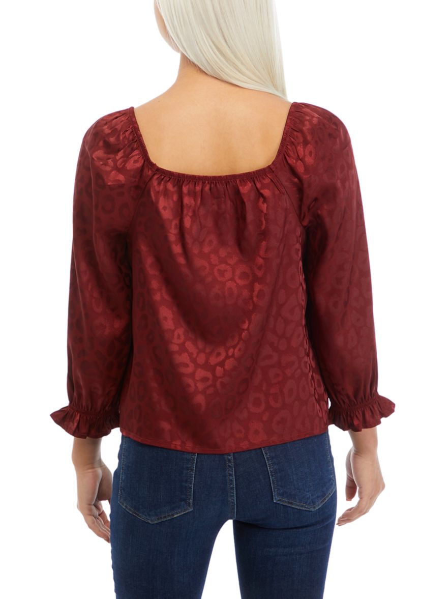 3/4 Sleeve Square Neck Satin Woven Top