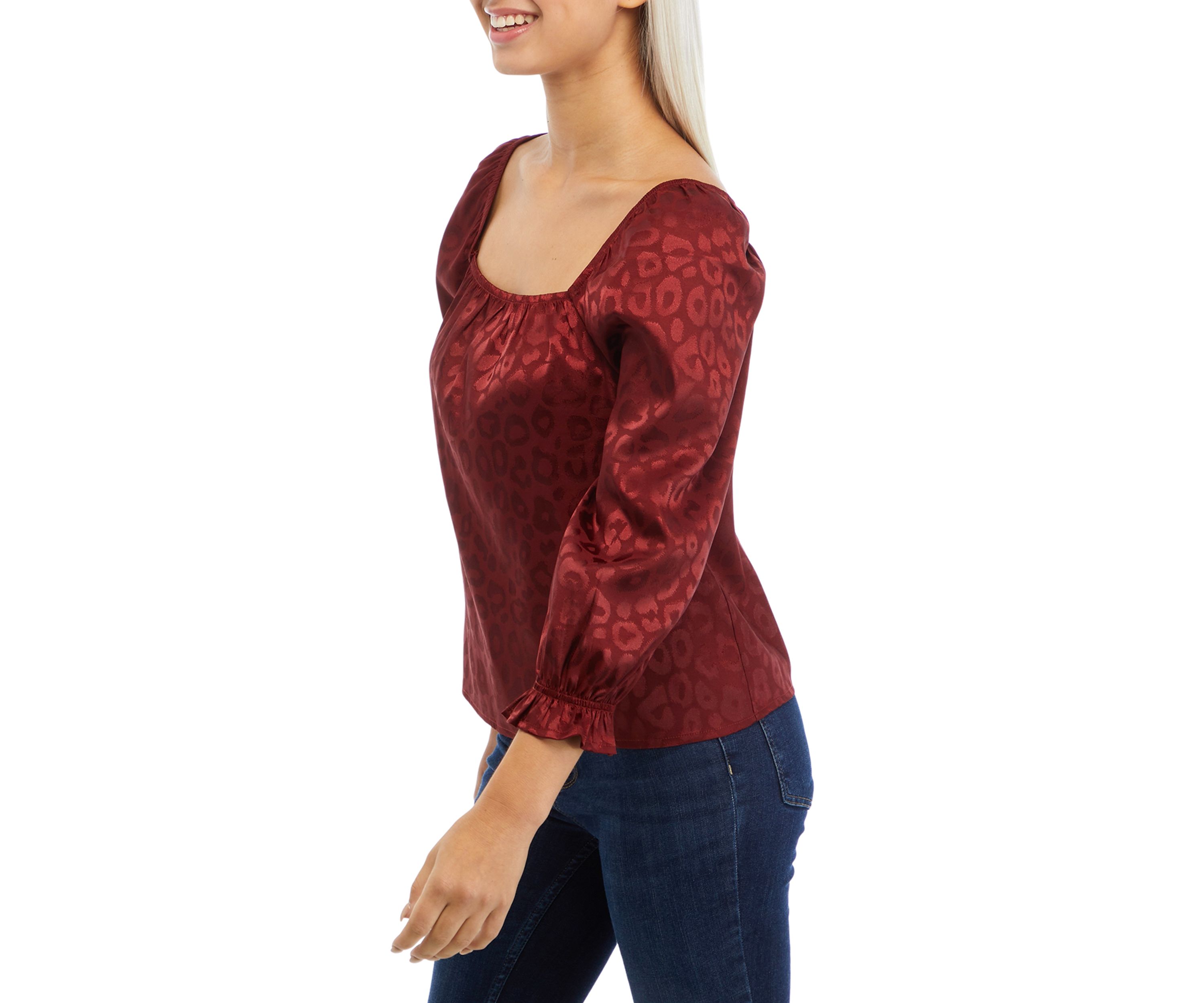 3/4 Sleeve Square Neck Satin Woven Top