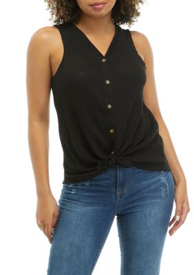 BCX Women's Juniors Knit Buckle Front Tank Top Black Size XL