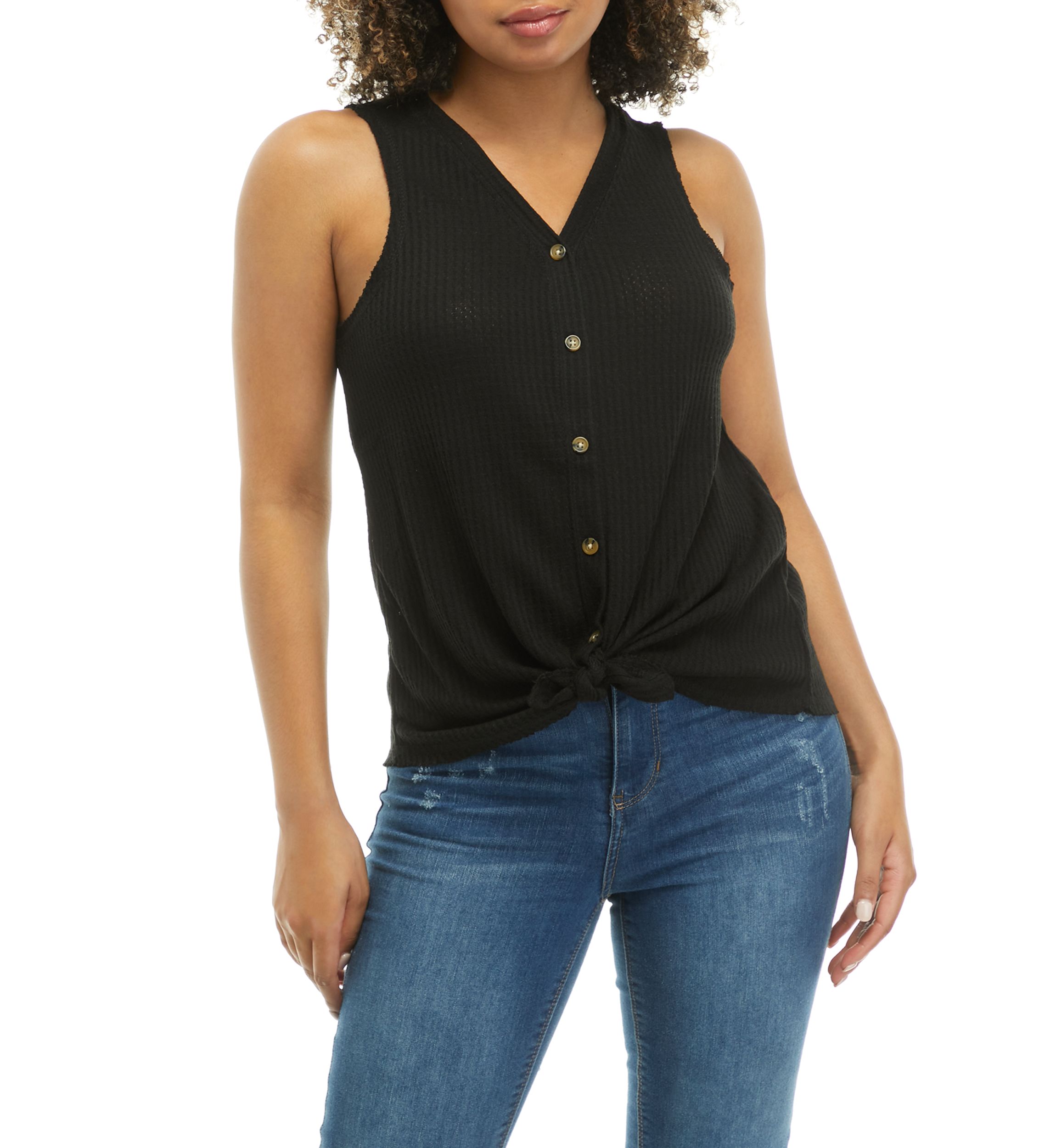 Tie Front Waffle Knit Tank Top