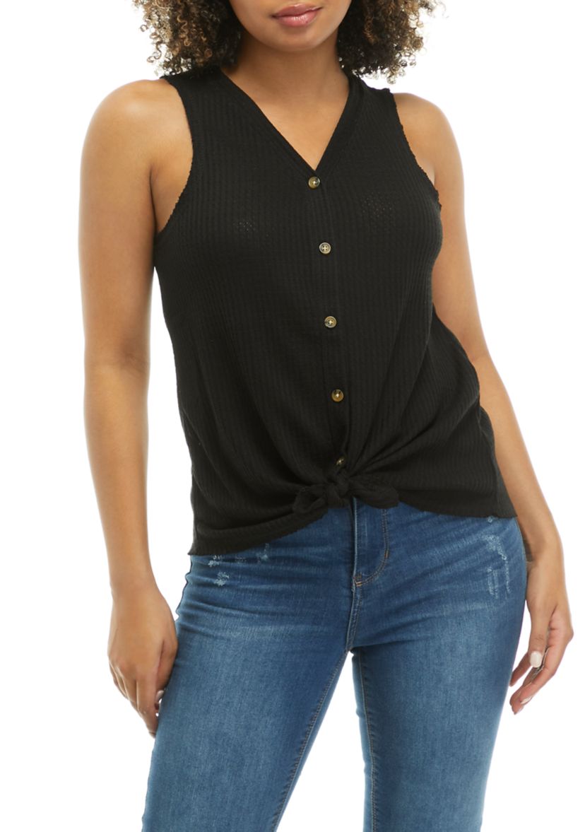 Tie Front Waffle Knit Tank Top