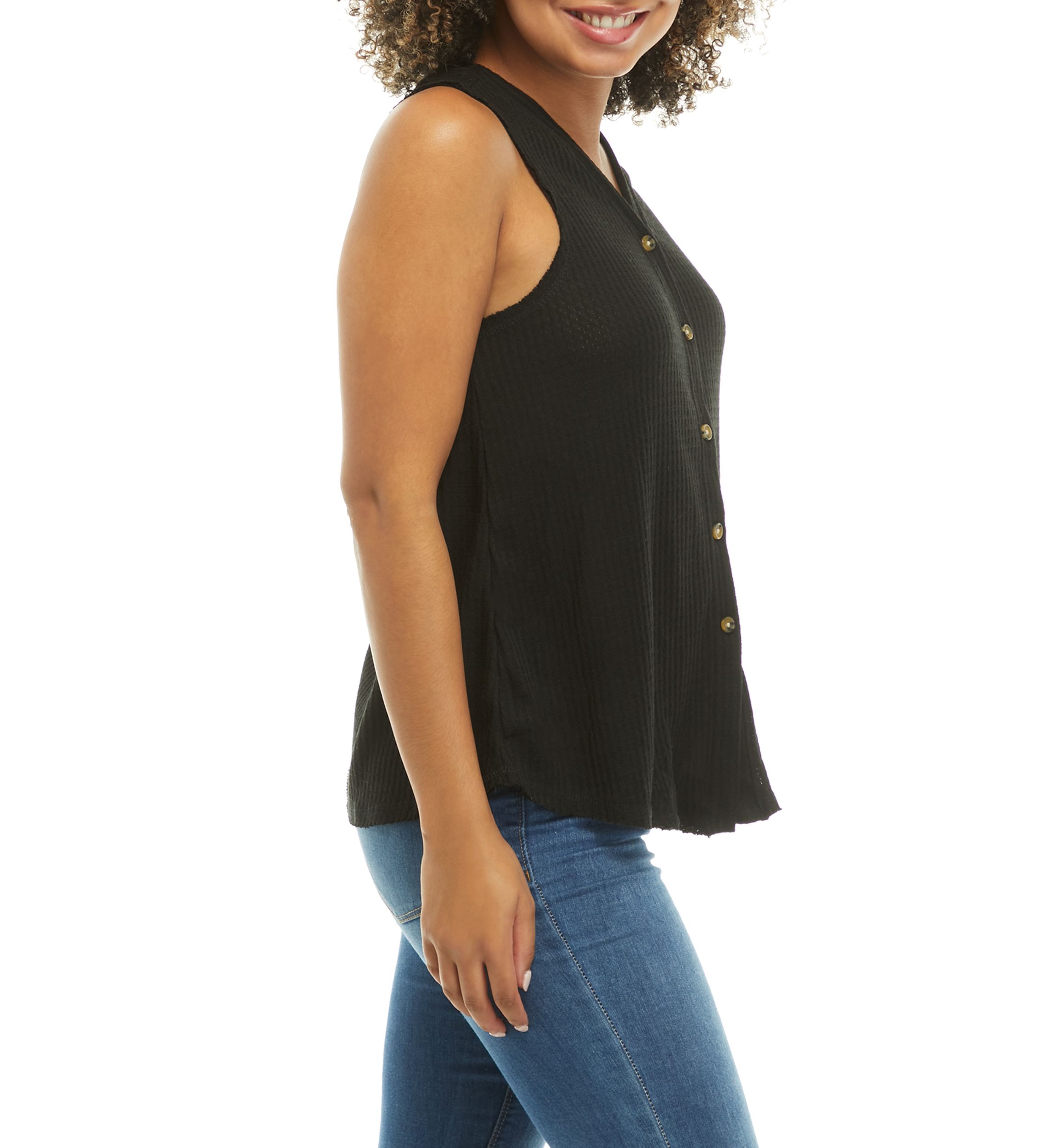 Tie Front Waffle Knit Tank Top