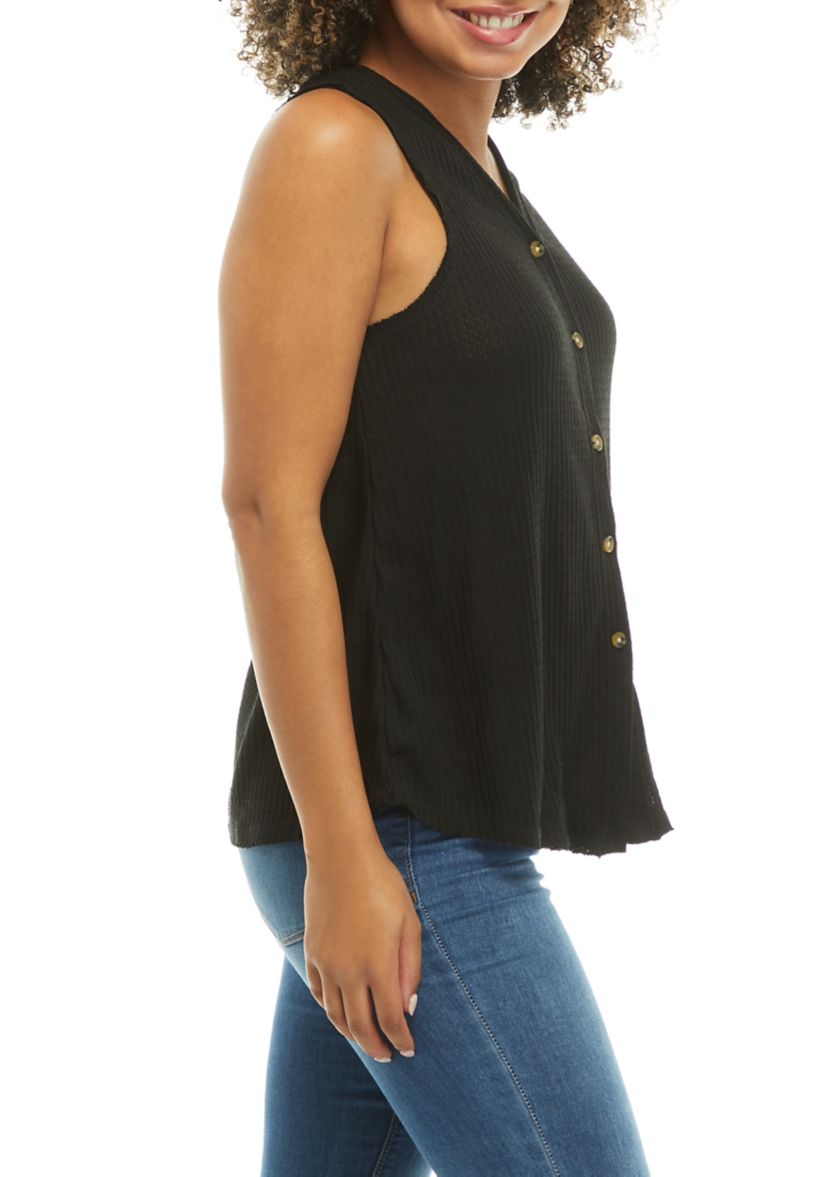 Tie Front Waffle Knit Tank Top