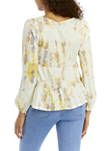  Long Balloon Sleeve Printed Tiered Knit Top 