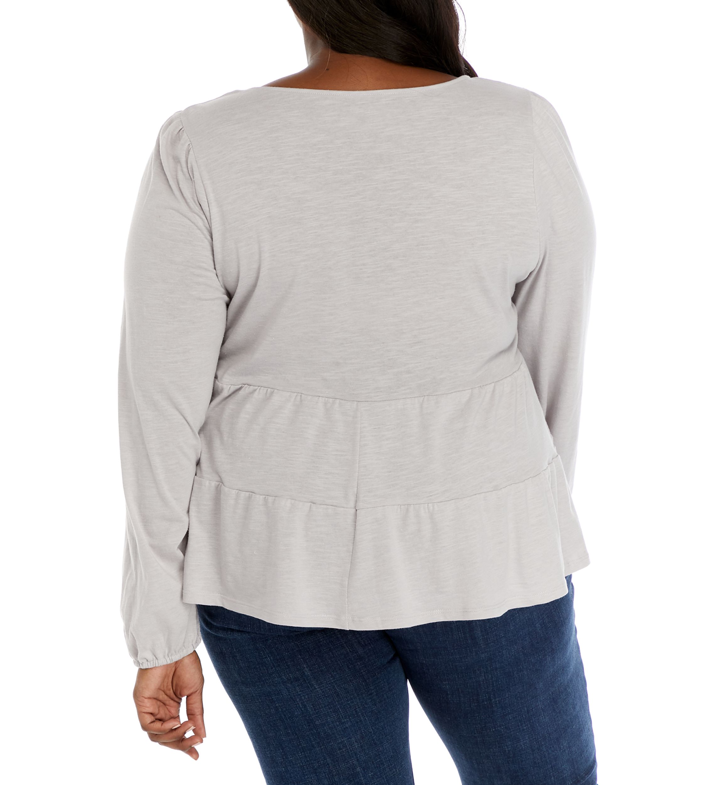Plus Size Long Balloon Sleeve Tiered Knit Top 
