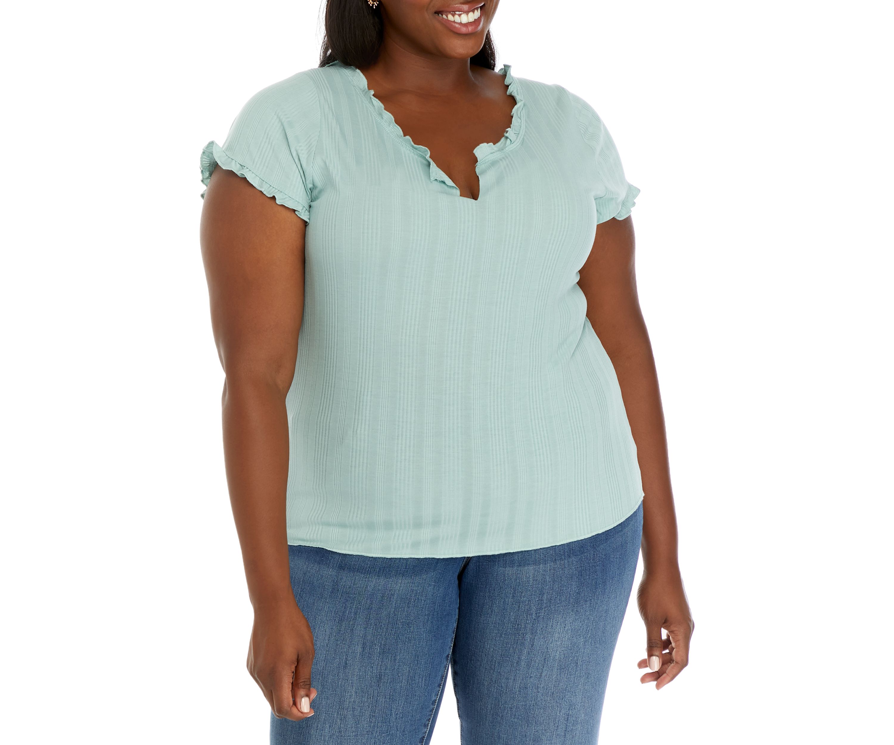 Plus Size  Lettuce Edge Ribbed Top