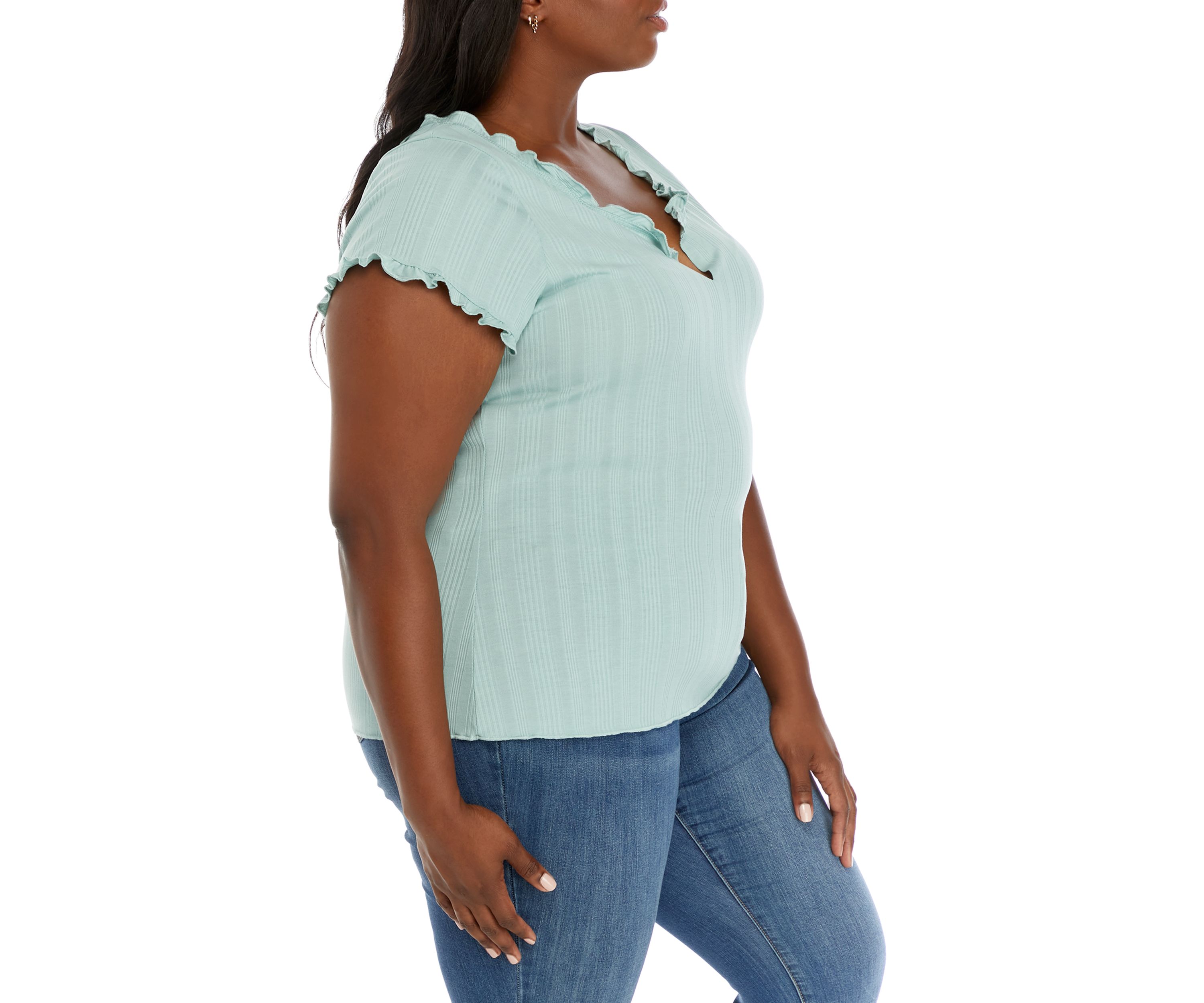 Plus Size  Lettuce Edge Ribbed Top