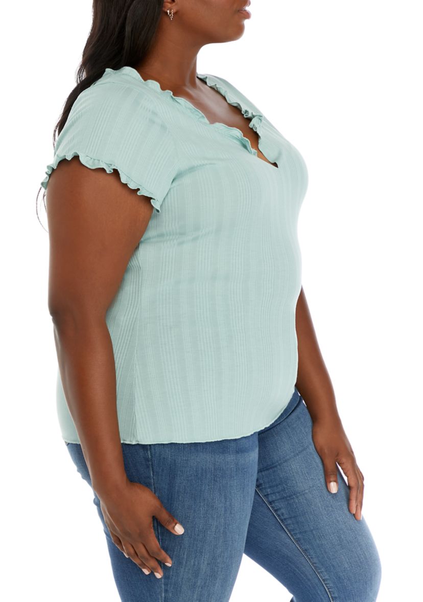 Plus Size  Lettuce Edge Ribbed Top