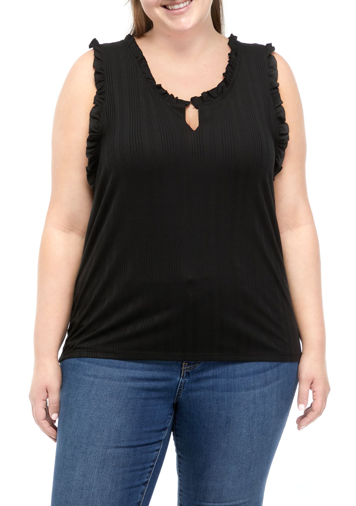 Plus Size Ribbed Lettuce Trimmed Tank Top