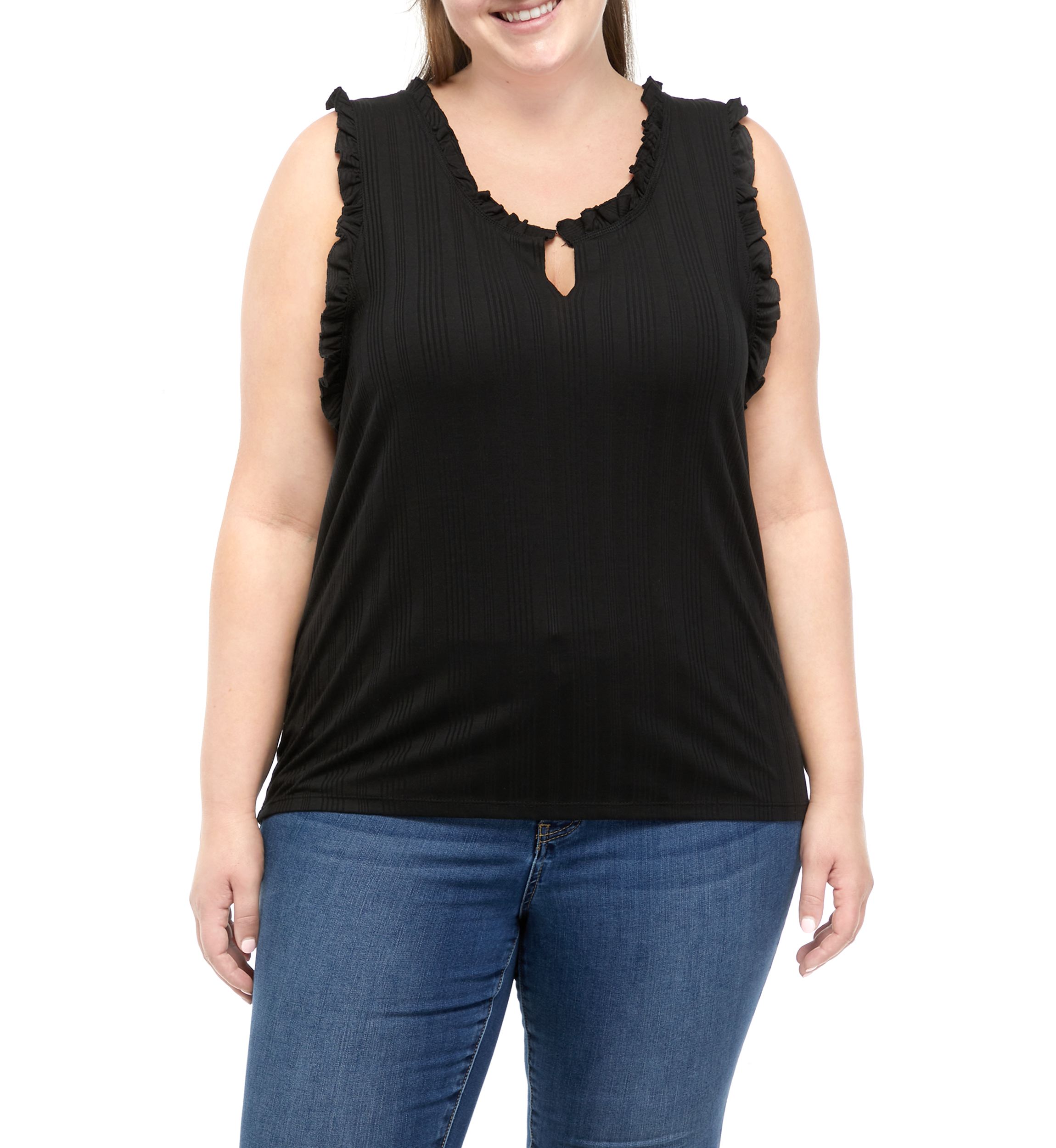 Plus Size Ribbed Lettuce Trimmed Tank Top