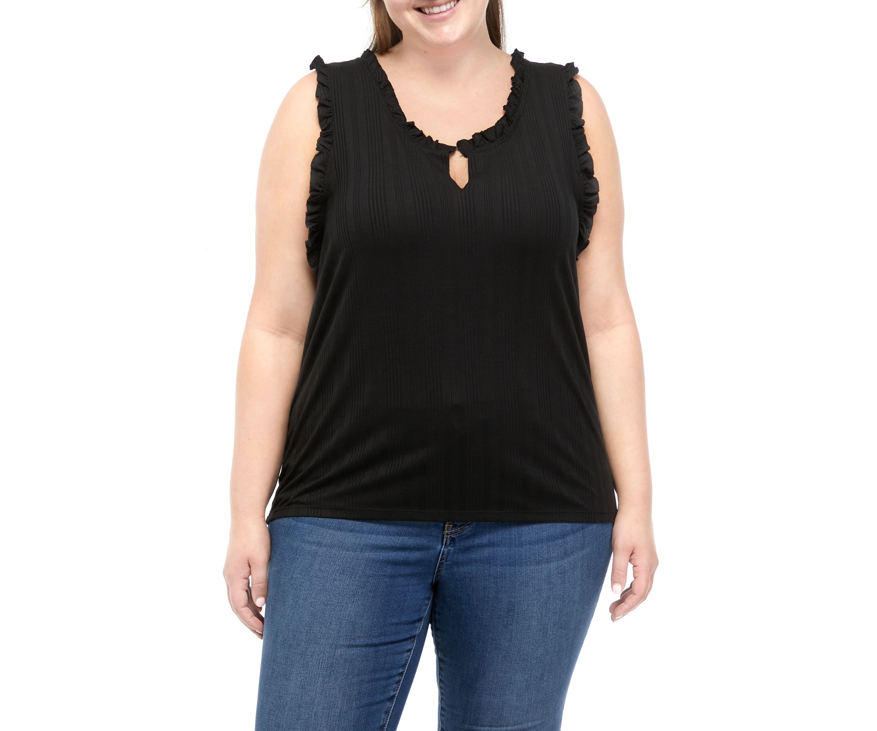 Plus Size Ribbed Lettuce Trimmed Tank Top