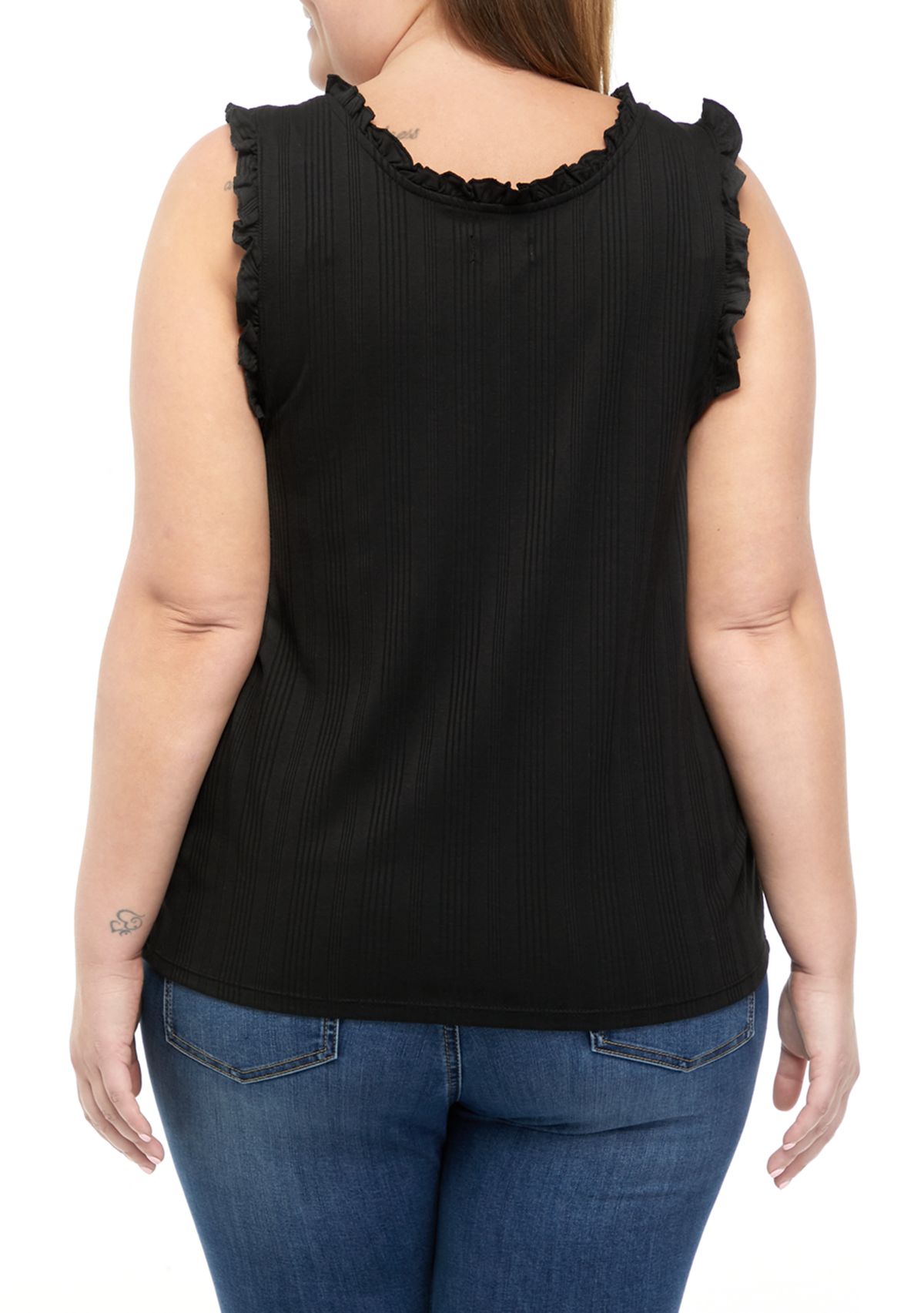 Plus Size Ribbed Lettuce Trimmed Tank Top
