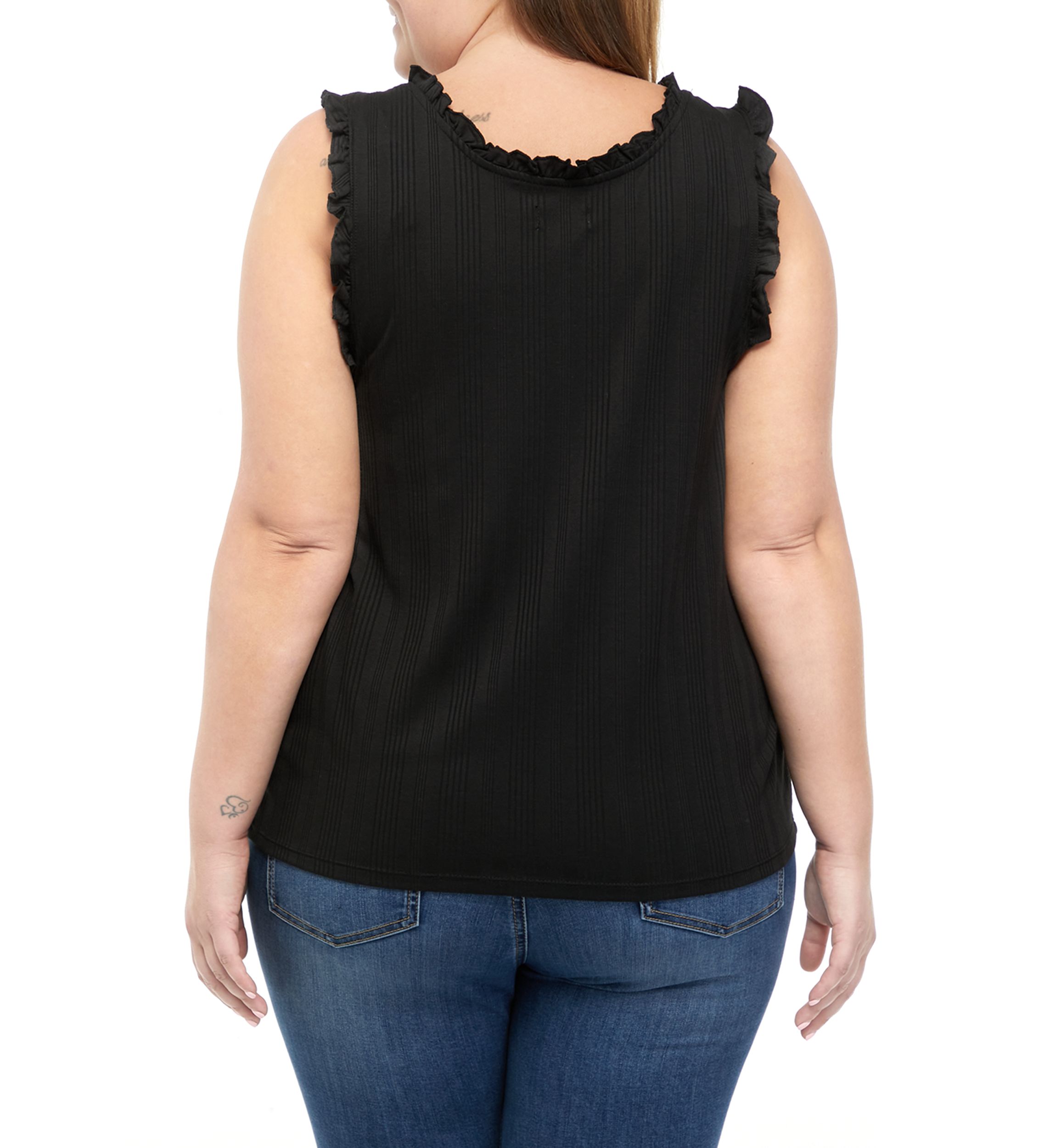 Plus Size Ribbed Lettuce Trimmed Tank Top