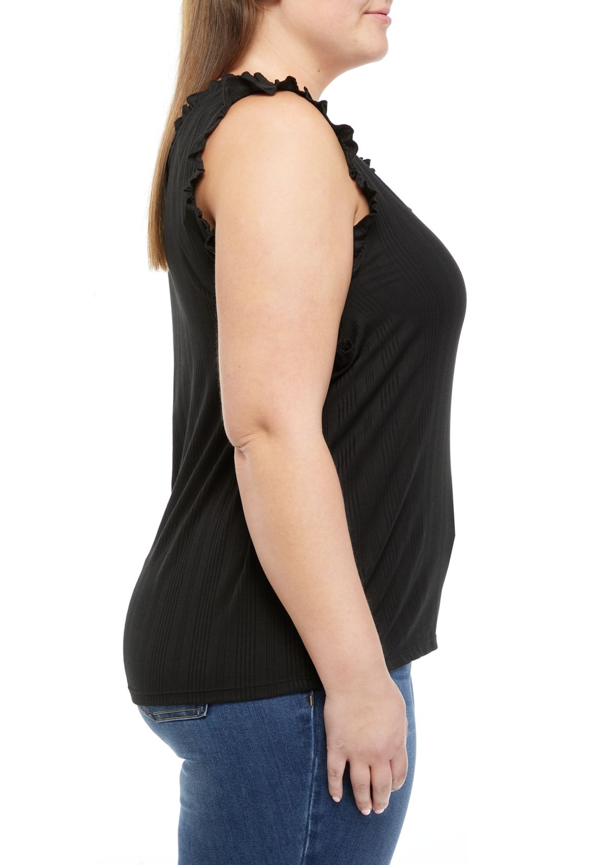 Plus Size Ribbed Lettuce Trimmed Tank Top