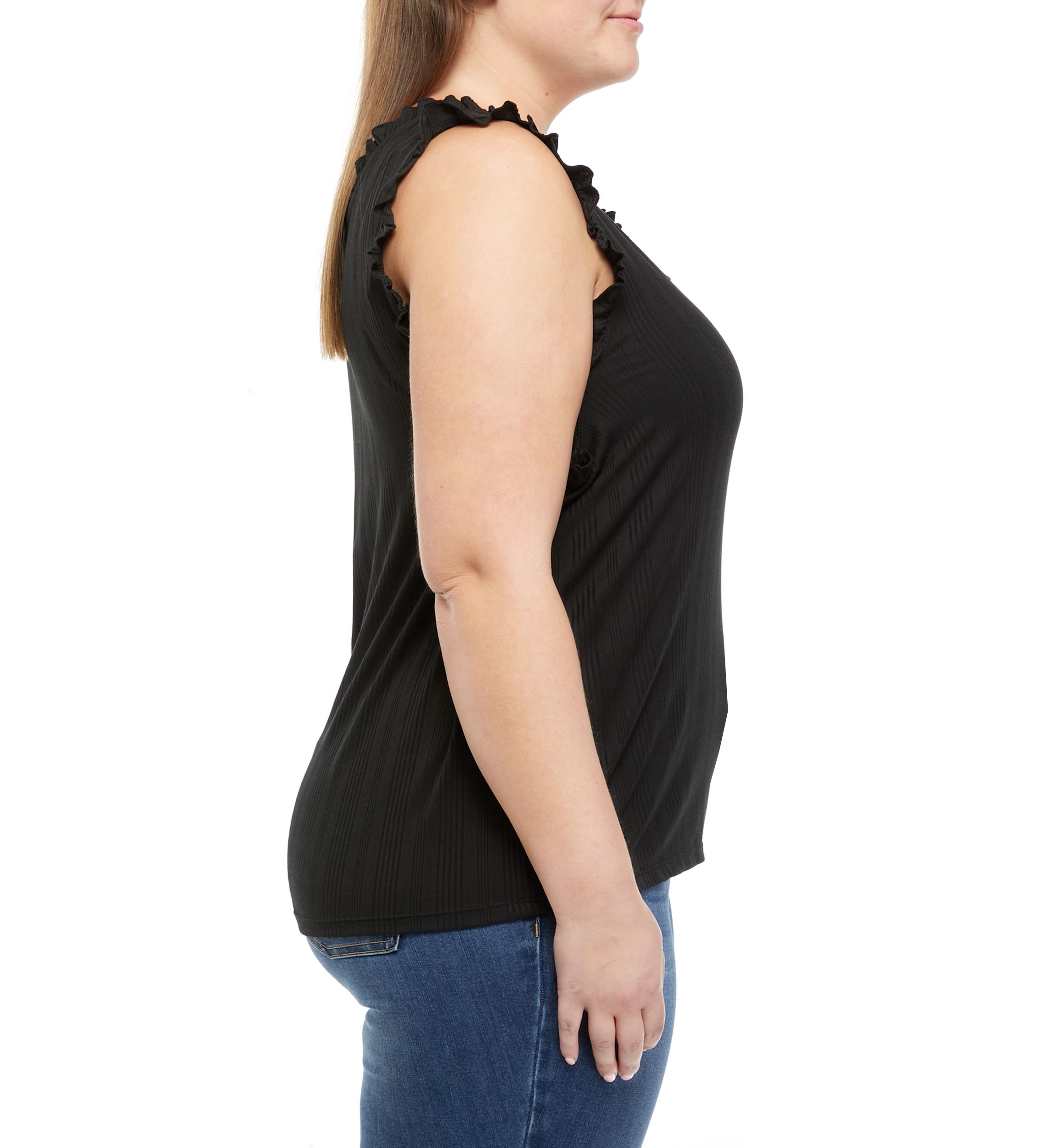Plus Size Ribbed Lettuce Trimmed Tank Top